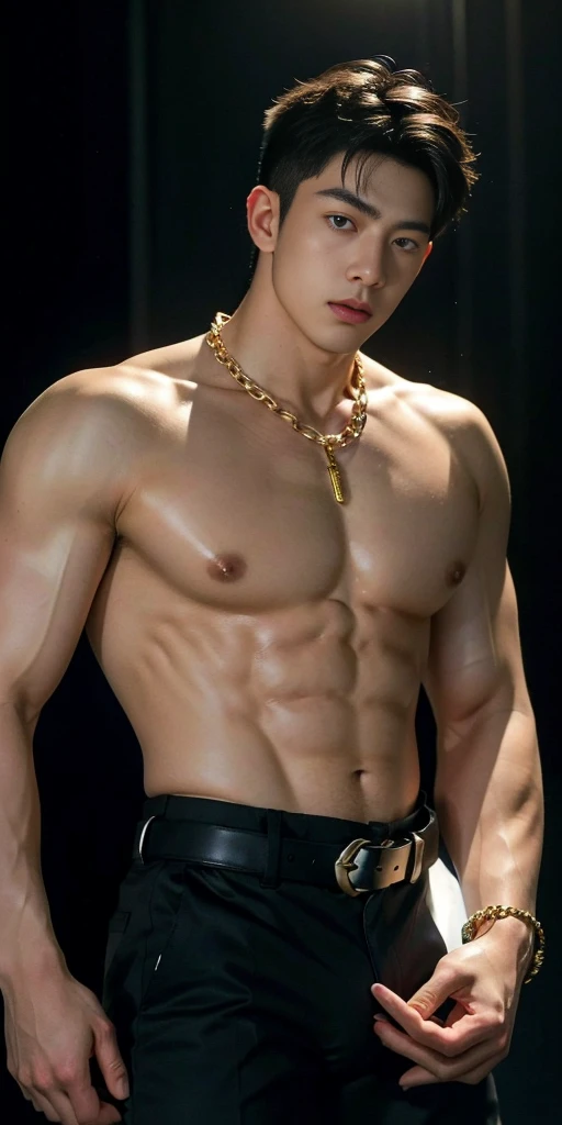 Mind control, hypnotic spiral, (masterpiece, ultra quality, high resolution, 8k, intricate: 1.2), (detailed face:1.2), handsome, Young Korean man, white skin, double eyelids, detailed skin, 1boy, ((realistic)), abs, good lighting quality, muscle veins, ((pale skin)), side view, lust face, (hypnotic), (viewer pop:1.3)