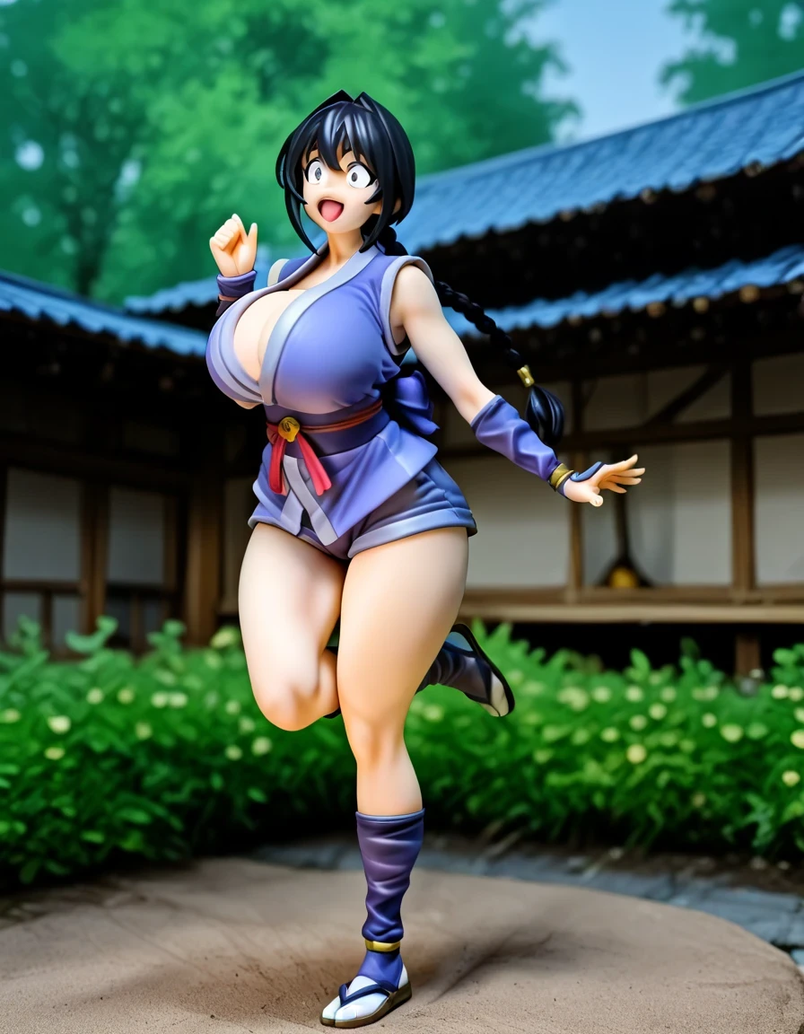 1mujer i 1 chico, The woman adelante i el hombre atrás de The woman iel chico ,, long hair , black hair, eyes blues, braid , huge breasts and big hips, ninja, sleeveless, Obi , love, shorts, Arm Warmers , leg wrap, tabi, beautiful, looking at the spectator, happy ,Open mouth el chico , black hair , hair, , eyes, blues, NAKED , her giant long and thick penis, el chico mete su pene en la vagina de The woman , vaginal penetration , outdoor,