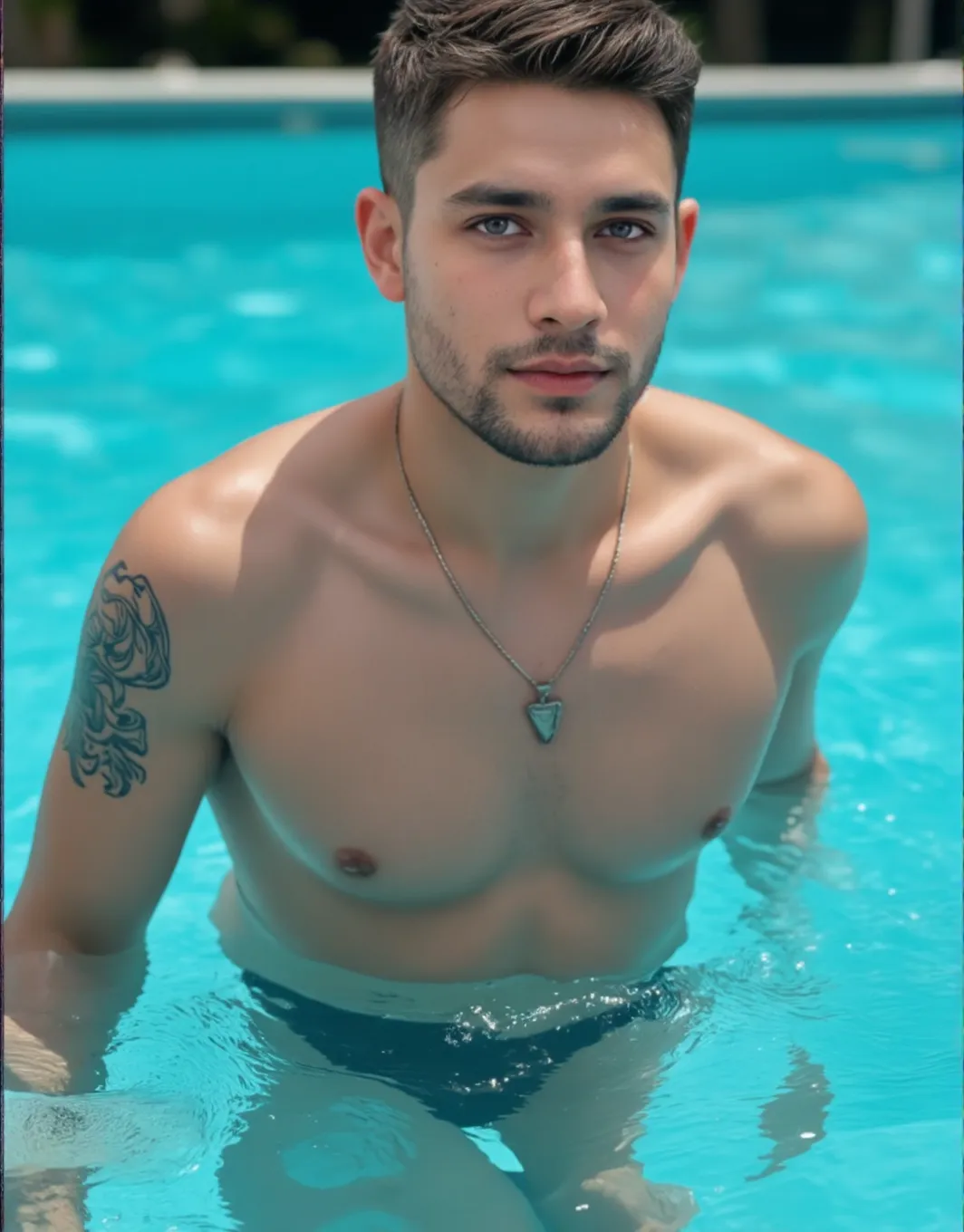 (((????, perfect body, high light, 8k:3.5))), (One man, Beautiful upward facing ?????, Young Vietnamese, Completely ?????:2.64), (13 years old), ((Perfect handsome man, Beautiful Face, ???????, Energetic Inspiring, Provocative look, beautiful:2.85)), ((Medium length hair with symmetrical center parting:2.74)), ((tones, 8 Pack Abs, Slim and muscular, Hair-free skin:2.74)), ((looking at viewer, Sitting in a tropical pool)), ((((best ???????, best ?????, best legs, best ?????????, best fingers)))), (gleaming skin:2), necklace, bracelet