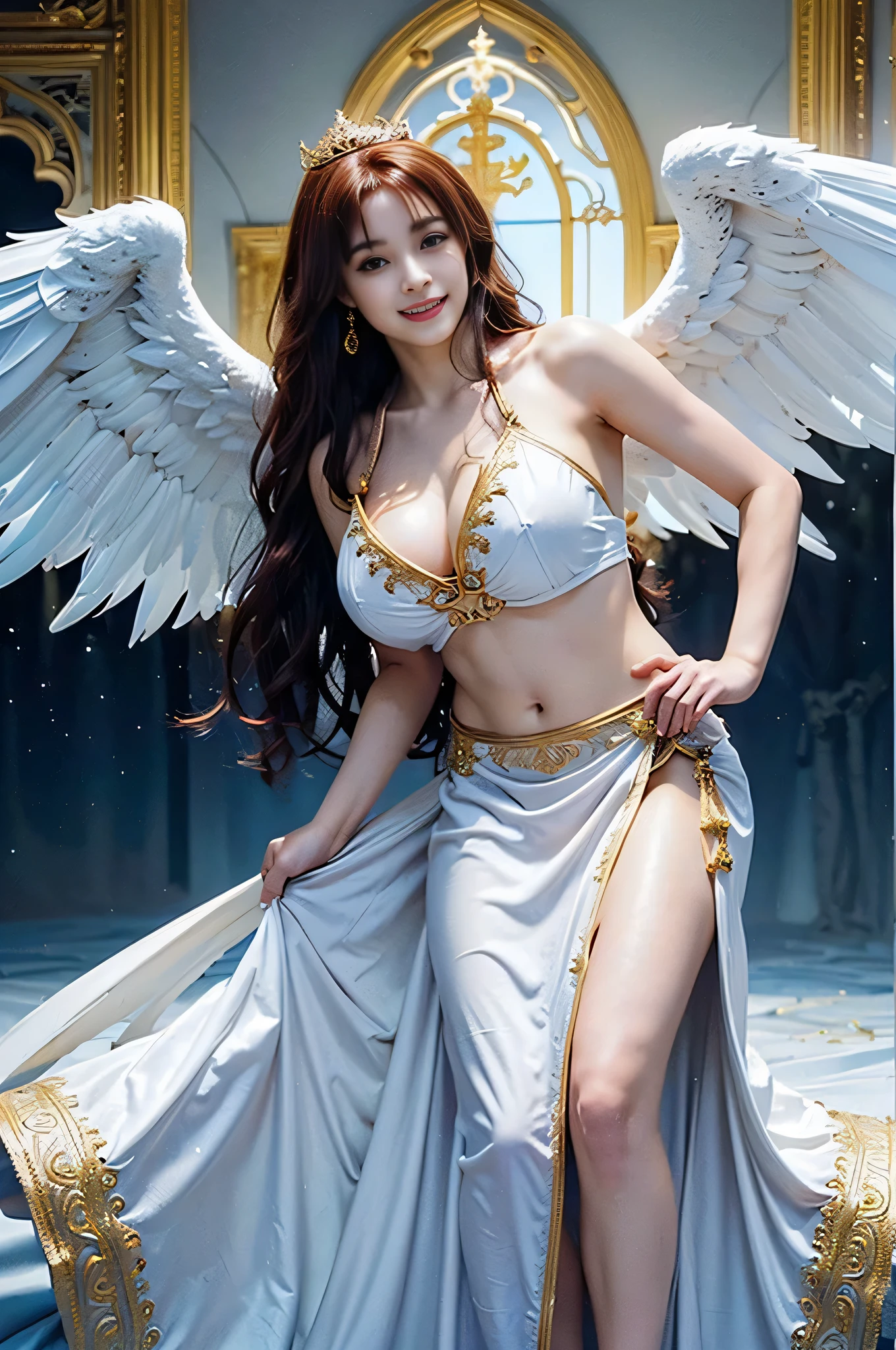 (Finest quality)),(超A high resolution),(ultra-detailliert),(Meticulous portrayal),((best pictures)),(Finest works of art),Ultra-Precision Art,The art of astounding depiction, Fantasyart:1.5, (A female angel swinging a spear:1.7),Beautiful and well-groomed face:1.5,(toned body:1.6), demon being purified:1.5 powerful light:1.5