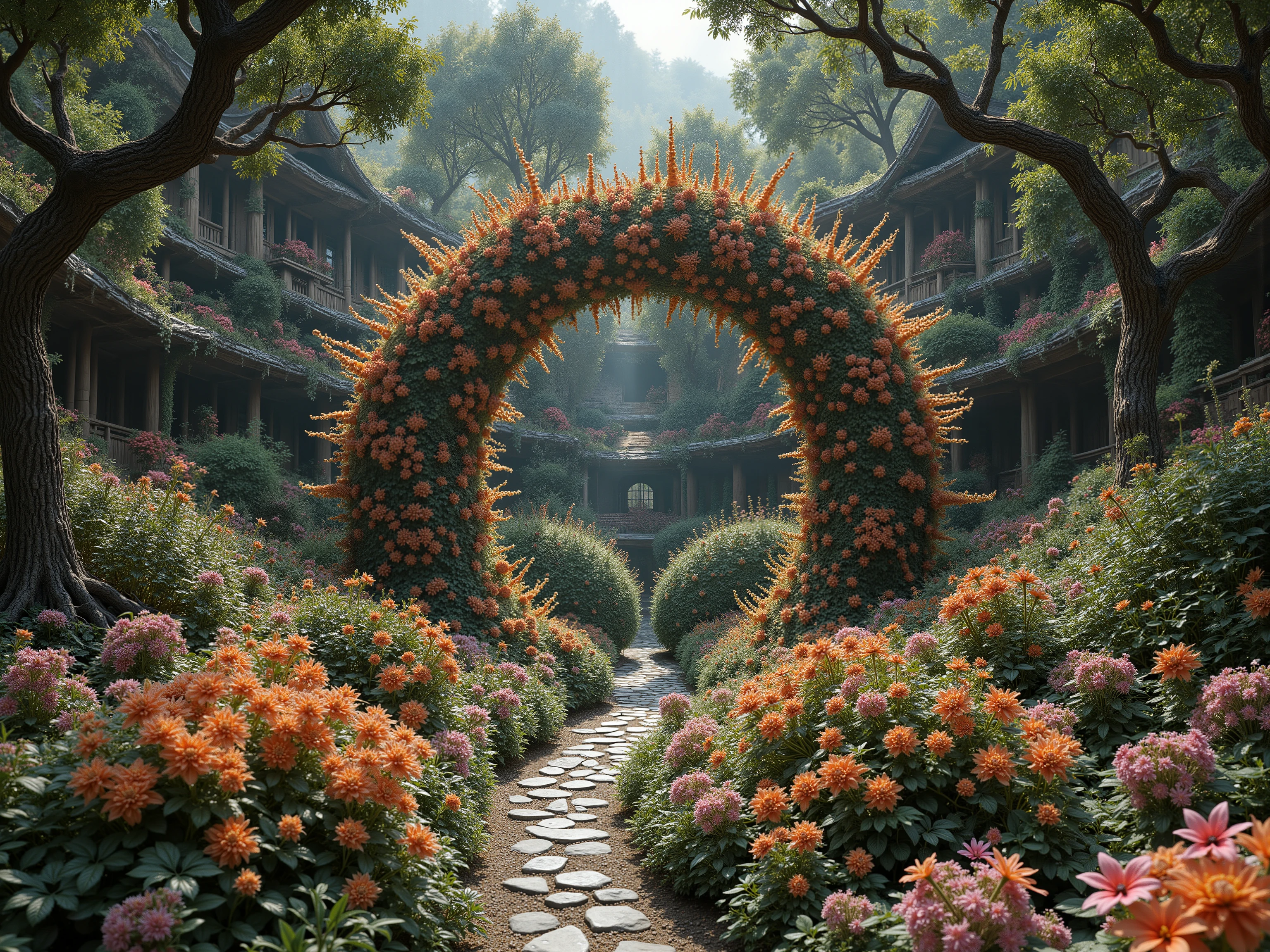 (masterpiece:1.4), (best quality), (ultra-detailed), (photorealistic:1.3),
(fractal garden:1.5), (infinite recursion:1.4), (mathematical beauty:1.3),
mind-bending garden where EVERY PLANT IS A FRACTAL OF ITSELF, zooming in
on flower petal reveals identical flower on smaller scale repeating infinitely,
tree branches follow Fibonacci spiral visible in structure, each leaf
contains miniature copy of entire plant, spirals everywhere (shells,
galaxies, plant spirals), self-similarity at every scale level, visitor
zooming in and out seeing same patterns at nano and macro scale, flowers
blooming following mathematical sequences, garden creating sense of awe
and cosmic connection, impossible geometry made natural, infinity visible
and comprehensible simultaneously, colors following rainbow fractals,
each element relates to all others through mathematical relationship,
garden singing mathematical harmonies, person understanding universe's
code while standing in garden, psychedelic mathematics visualized,
8k fractal garden masterpiece
Negative Prompt:
random chaotic plants, no patterns, cartoon anime, blurry low quality,
no self-similarity, organic random only, no mathematical beauty,
simple plants