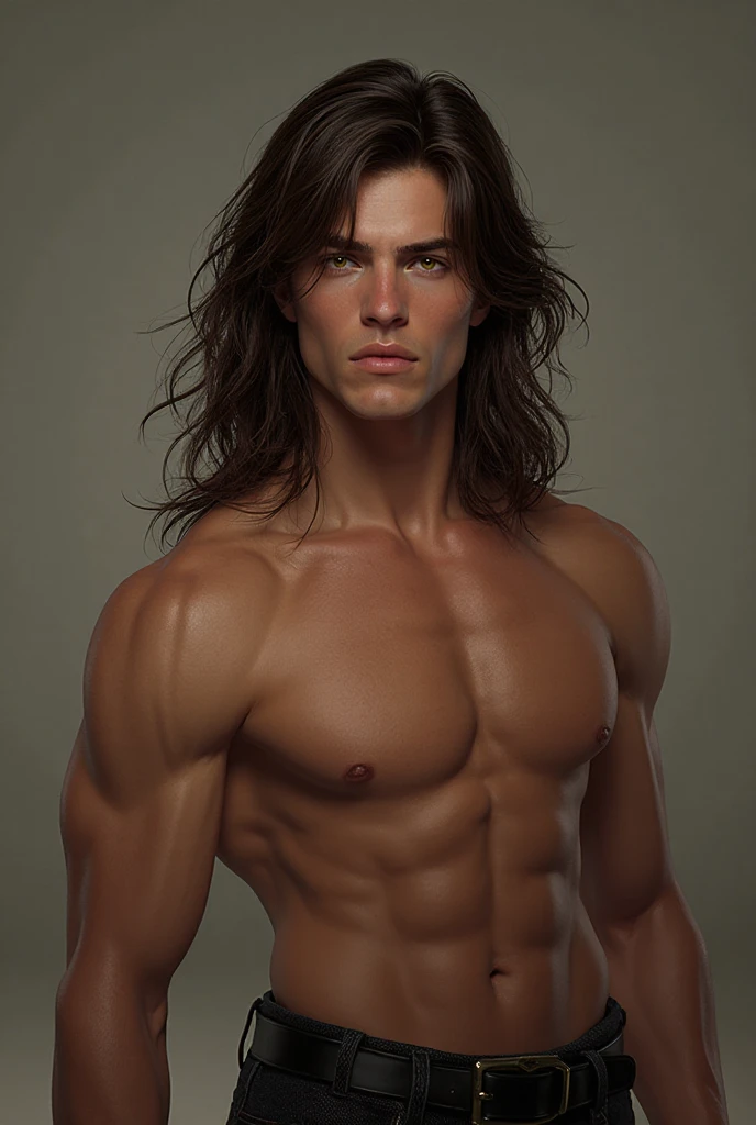 Man with long nullified hair, green eyes, big , on par with an 18-year-old girl, blue eyes, big ass, big , and small breasts. 