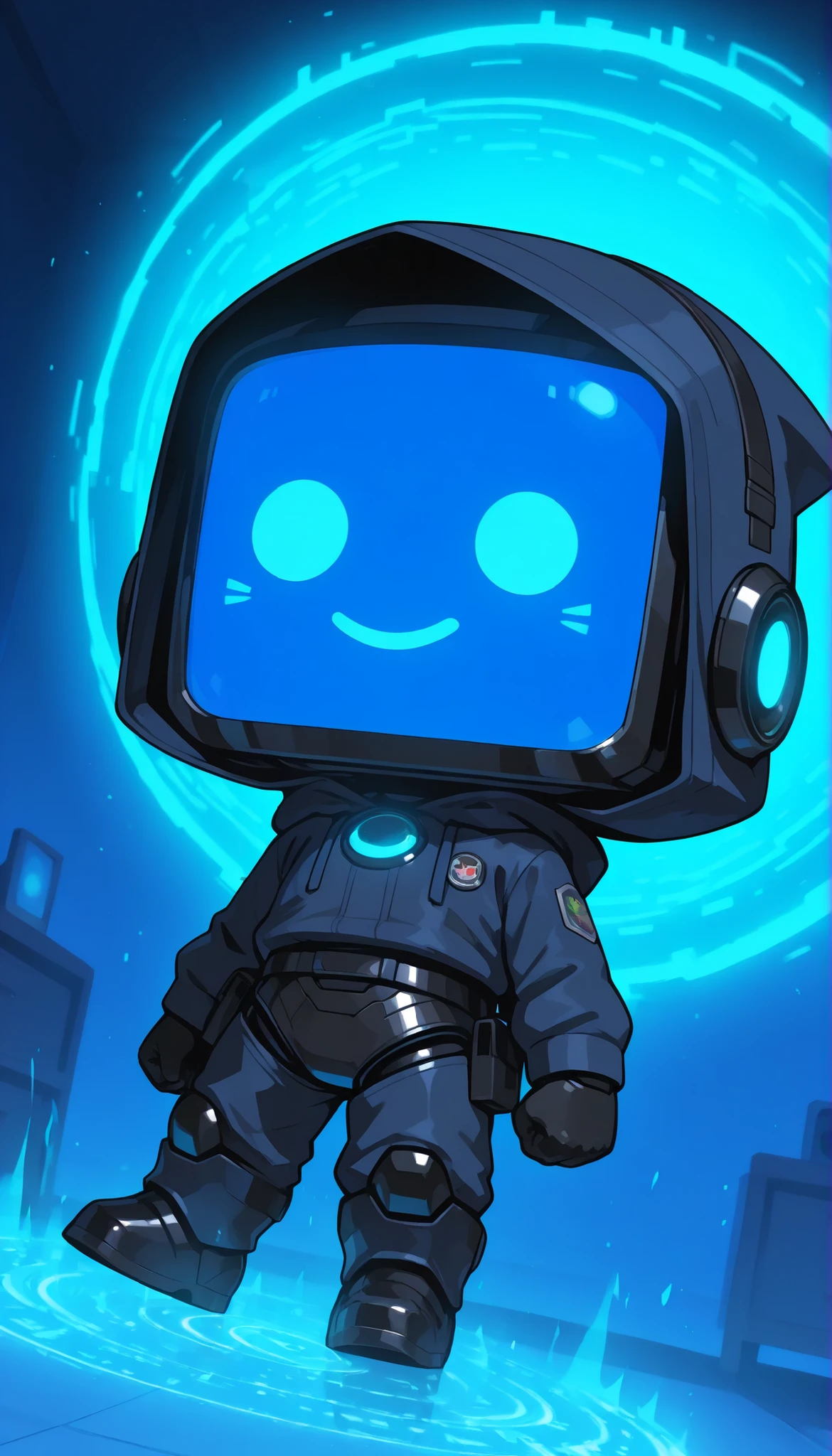 [3D+Realistic] [Model-Test*] - masterpiece, realistic_DTRM chibi_robot, slight realistic metallic, realistic_smooth, 3d, cute, bedroom, solo, chibi style, 1boy, normal_face, glowing circle eyes, blue screen lights, glitch_face distortion, hooded, 
sleeping or dreaming quietly, soft blue aura,
floating in space or drifting at sea near a distant light tower,
moody calm atmosphere, gentle lighting, simple background, no text.
