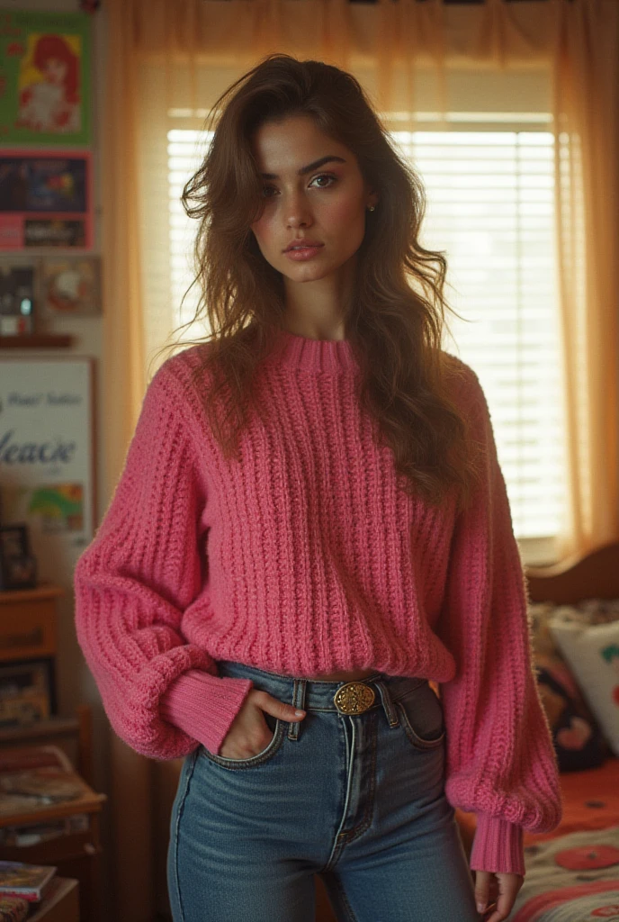 Taissa Farmiga dressed in a bright colored sweatshirt and jeans and a sexy smile.