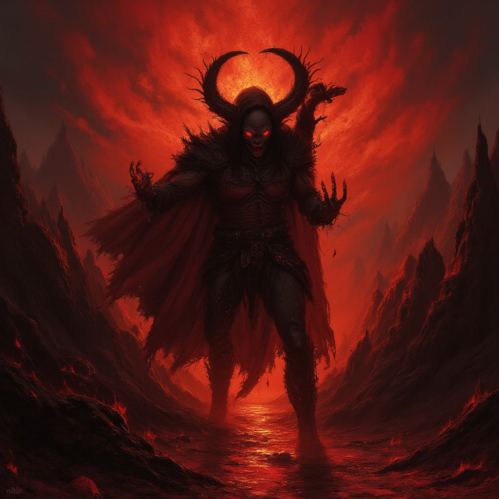 Lava Demon, by Wayne Barlowe, best quality, masterpiece, very aesthetic, perfect composition, intricate details, ultra-detailed