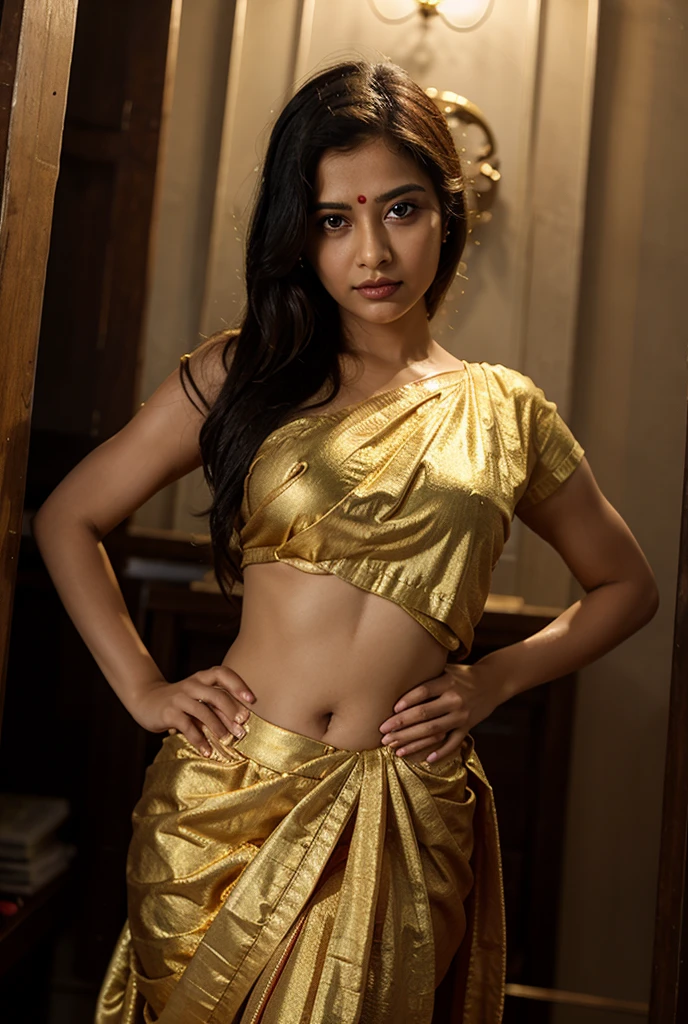13-year-old girl wearing a saree with visible ribcage 