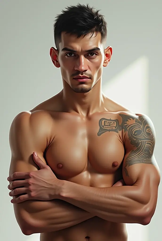 a muscular 17 year old man with an   half gypsy demon, detailed ,realistic,photorealistic,photo-realistic:1.37,(best quality,4k,8k,highres,masterpiece:1.2),ultra-detailed,vivid colors,physically-based rendering,extreme detail description,professional