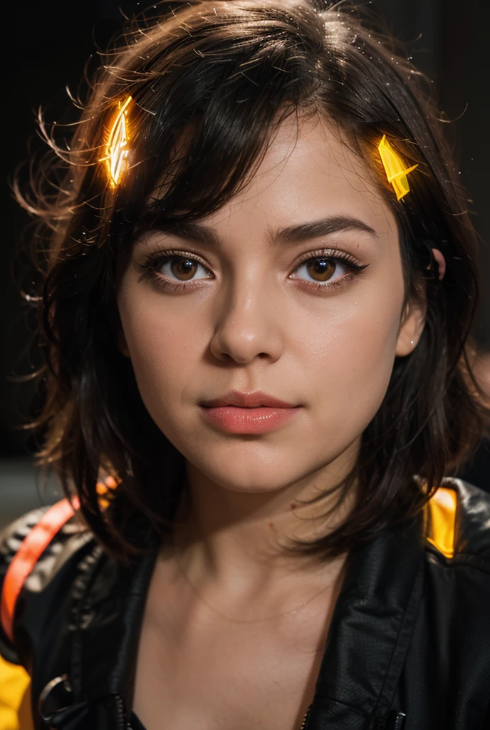best quality, (photorealistic:1.2), 1girl, solo, detailed face, face focus, standing, black hair,(hair ornament:1.35),office lady, ribbon-trimmed sleeves, detached sleeves, ribbon trim, wide sleeves, (looking at viewer:1.5) long hair, black eyes, bangs, lips,