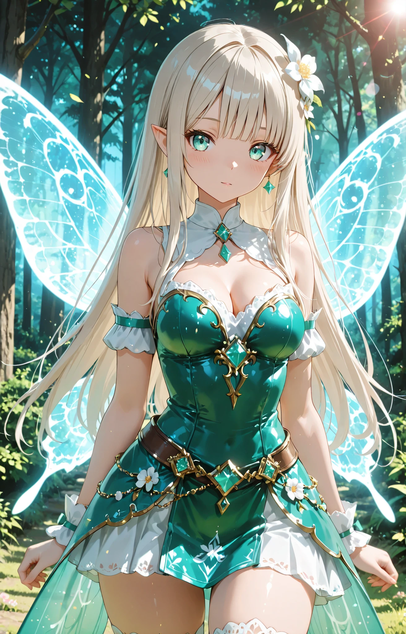 fantasy anime girl inspired by NEFER ,fairy wings ,platinum blonde、 Beautiful Jade Eyes 、detailed eyes 、growing eyes、pretty face, Fantasy Art,Fairy Costumes, anime style4K,
soft expression with split bangs、long hair, Dramatic Lighting、bright color、 Strong Brushwork 、high contrast 、 spring 、Mysterious Forest、springのほとりにいるフェアリーの女の子、
Lens Flare、
top quality, HD model, Ultra High Accuracy, 3d rendering, ultra sharp、
,,BREAK, 16K resolution,masterpiece,very detailed,ultra high definition,Super High Definition,anime style , detailed eyes ,detailed face, ,HDR ,clear line ,makes the colors as vivid as possible, detailed background