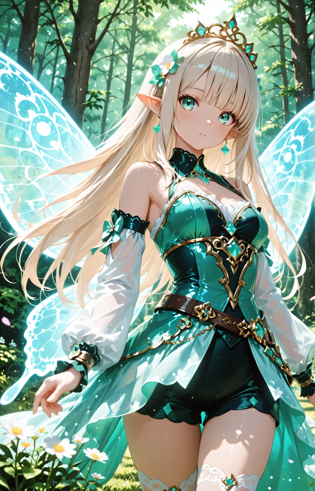 fantasy anime girl inspired by NEFER ,fairy wings ,platinum blonde、 Beautiful Jade Eyes 、detailed eyes 、growing eyes、pretty face, Fantasy Art,Fairy Costumes, anime style4K,
soft expression with split bangs、long hair, Dramatic Lighting、bright color、 Strong Brushwork 、high contrast 、 spring 、Mysterious Forest、springのほとりにいるフェアリーの女の子、
Lens Flare、
top quality, HD model, Ultra High Accuracy, 3d rendering, ultra sharp、
,,BREAK, 16K resolution,masterpiece,very detailed,ultra high definition,Super High Definition,anime style , detailed eyes ,detailed face, ,HDR ,clear line ,makes the colors as vivid as possible, detailed background