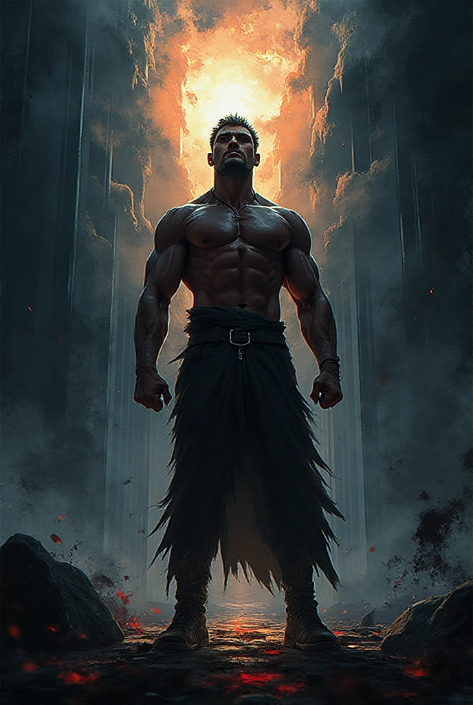 ((official art)), ((concept art)), 1man,The most attractive masculine hairy male, on fire, glowing heat, smoke, (extremely detailed 8k wallpaper),a medium shot photo of a fearful necromancer, glowing hot arms, firey hands, conguring fire, loincloth fabric burning off, intricate, high detail, dramatic,  masculine 1man, dark short hair, muscular, reflection, cheraschoro,  bulge, mustache, (hairy body), small waist, broad shoulders, , masculinity, strength, inside a cave, masculine pose, very small string loincloth, magic, (full body view:1.8),