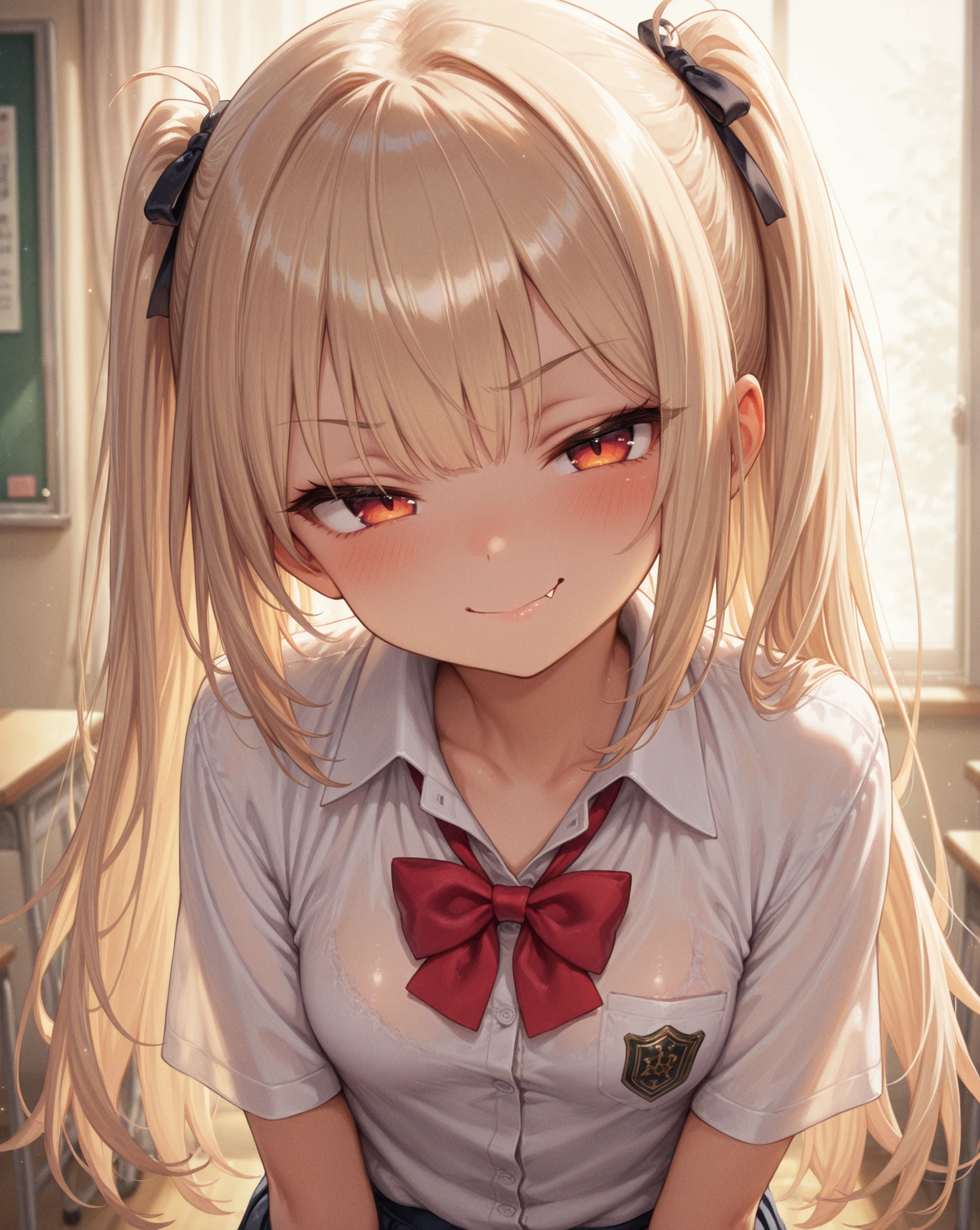 great quality ++ Extremely detailed high resolusionolution, (((very aesthetic))), expressive eyes, (((perfect face))), (((((face symmetrical))))), ((((perfect face)))), (((((good ))))), (((perfect hands))), (((8k)))), UHD, HD wallpaper, (((high detailed calidra, (((((1girl)))))), only, ((((Masterpiece)))), ((((Best quality))))), ((((high resolution)))), Highly detailed, (illustration), beautiful detailed eyes, (((combatant))), (((1girl)))), (((((illyasviel von einzbern))))), (((brown eyes))), (((black hair))), (((long hair))), (((dark skin))), (((dark-skinned female))), (((tan))), (((tanlines))), (((hairclip))), (((white shirt))), (((collared shirt))), (((pleated skirt))), ((((fang)))), (((asymmetrical body))), (((asymmetrical hair))), (((asymmetrical clothes))), (((adult body))), (((milfication))), (((mature female))), ((((())))), ((((Blurred smile)))),
