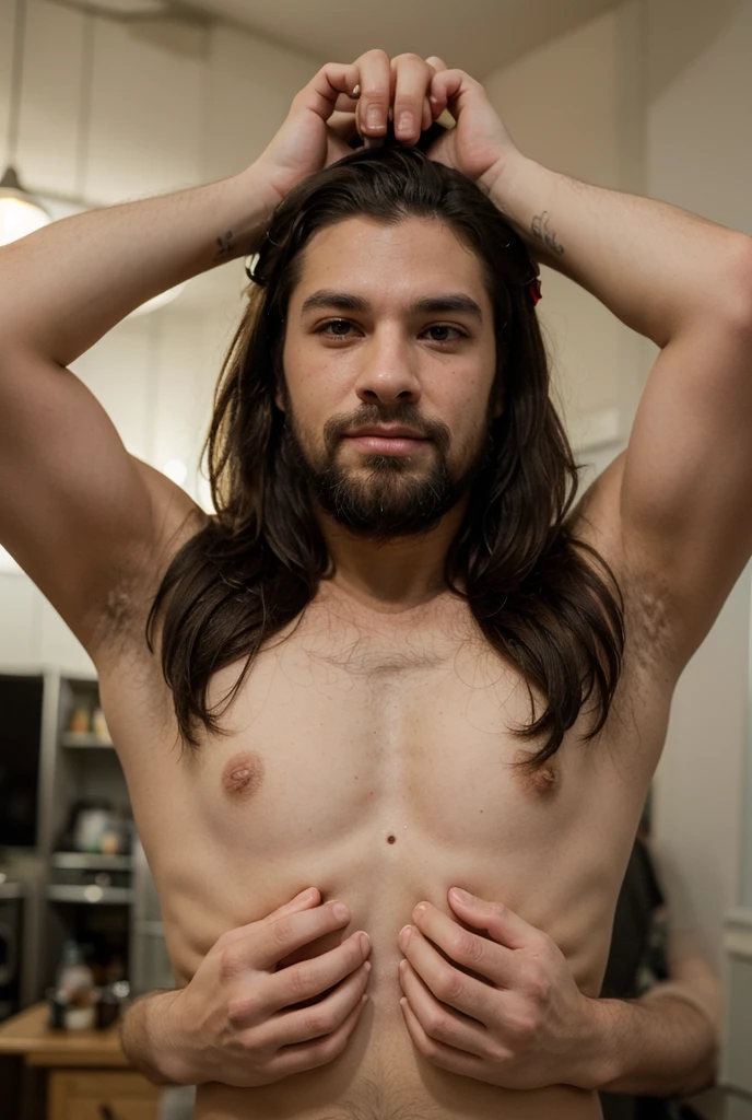 Group-focused ultra-wide shot,  The opening summons a portal between his legs where tentacles rise from his  and start  him, playful, affectionate facial expressions, wearing cut-out loincloths, , multiple , body hair, , ,  as the congregation engages in a joyous  around him, multiple , ,  with multiple partners, hundreds of  priests embracing each other, mind-blowingly beautiful images, bright/shiny , minimalist portraits, multi-layered, crisp and clean look,  androgynous, queercore, magewave, dark academy, dramatic use of light and shadow, expressive brushstrokes, deep, rich colors and textures, Satanic priests , 
