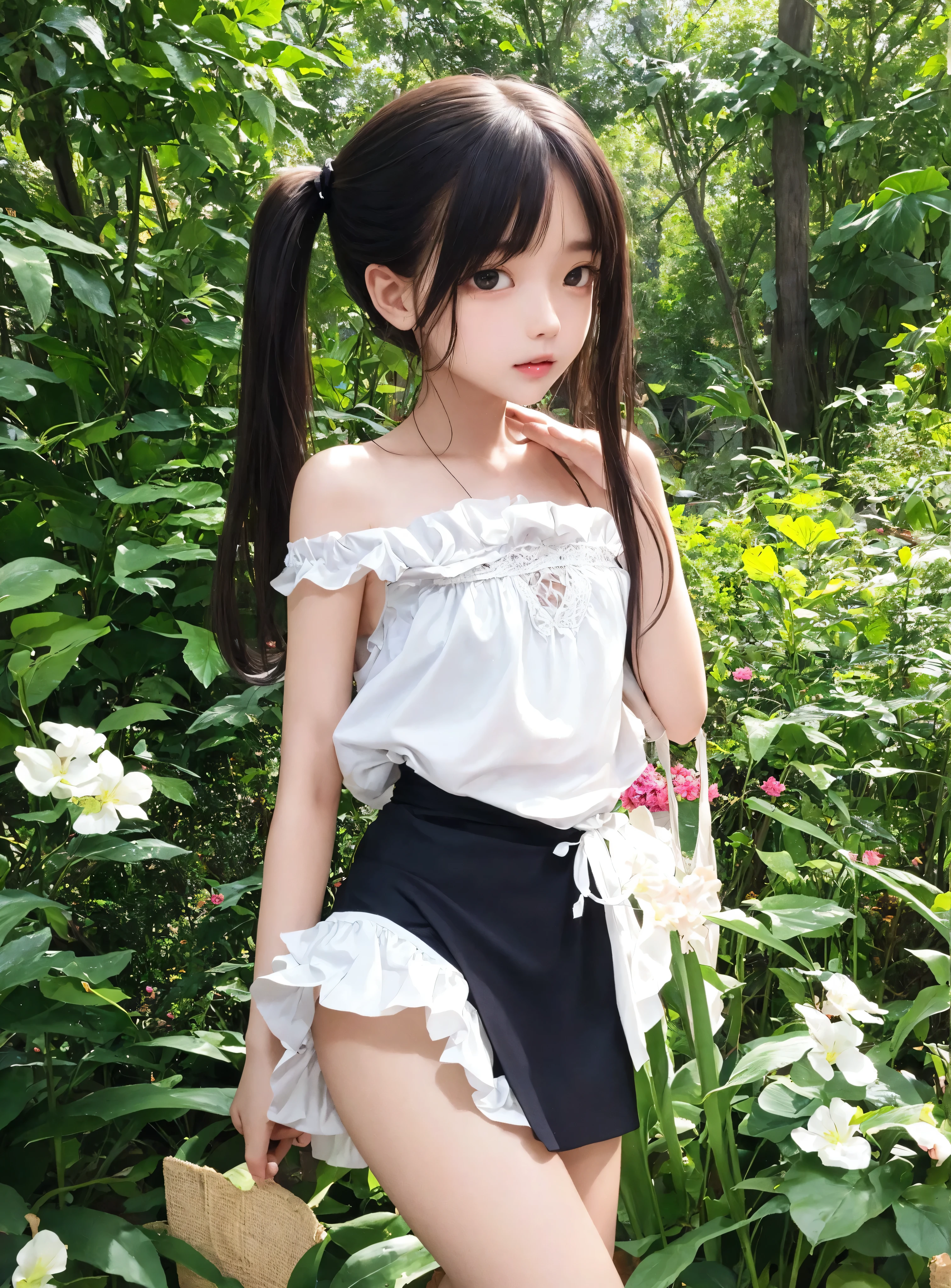 maids,cute pretty girl,masterpiece,High Fine,4K,8k,16 kg,Twin Tails,brown hair,thin body,thin legs, thin arm, thin body,smaller ,12 years old