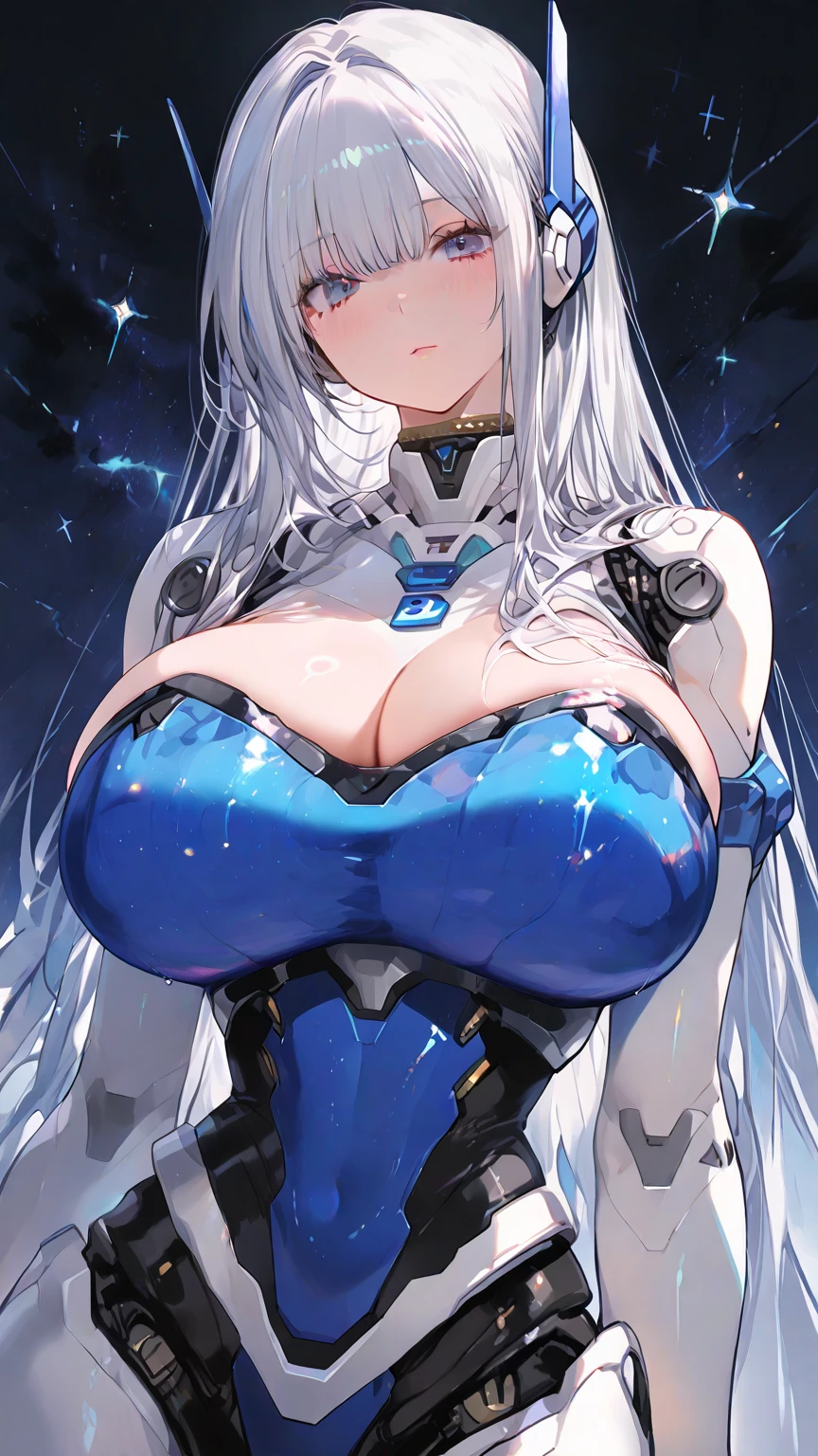 (Sit on one knee on the machine:1.6)、(Full body description:1.3)、((Shining lenses on both ???????:1.3))、((Blue pillars of light are emanating from both chests.:1.3))、smile、((8K)), ((32k)), ((Highest quality)), ((masterpiece)), ((超A high resolution)), ((Tmasterpiece)), ((Halation:1.4))、((Mechaニカルheadgear:1.2))、((Cyber Headphones:1.3))、Fine skin, High quality fabric, Fine metal texture、((Beautiful and dense face))、RAW Photos、Professional, Ultra-fine painting, ((alone)), Beautiful ???????、Highest quality, Very detailed, Very detailed詳細, Finer details, so beautiful, ((Princess Knight Robot:1.2)),  (Joints of machines, Mechanical Limbs:1.3), (The internal structure of the machine is exposed:1.3), (Long silver hair:1.1), (Beautiful and huge mechanical ???????)、White Veil, cowboy_shot, Side Focus, headgear, Shiny、(Five Fingers, Four fingers and thumb),Concept Art, Anime fantasy artwork, Detailed fantasy art, (with pale blue-violet hair and large white wings,,,,,,,), (((Long silver hair))), (Mecha:1.6)、Sleek and intimidating design, ((Commander-in-Chief'arm)), (Perfect robot body)、純白と青紫armまたは, Symmetrical wings, 8K high quality, detailed art, 3D rendering of character art in 8K, neat legs, Defined, Defined fingers,
