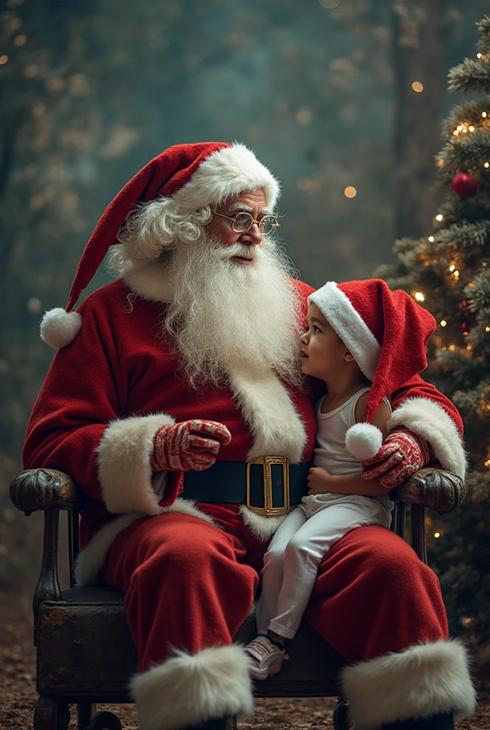 (Santa Claus grandpa and girl illustration:1.3), Realistic portrait, Amazing face and eyes, (Best Quality:1.4), (Ultra-detailed), (extremely detailed CG unified 8k wallpaper), Highly detailed, christmas night, wrapped in warm light, Smiling happily, Santa Claus brought many presents., White wallpaper, fireplace, Christmas, Christmas Ornaments, Christmas tree, happiest time, Highest image quality, Top resolution, depth of fields,