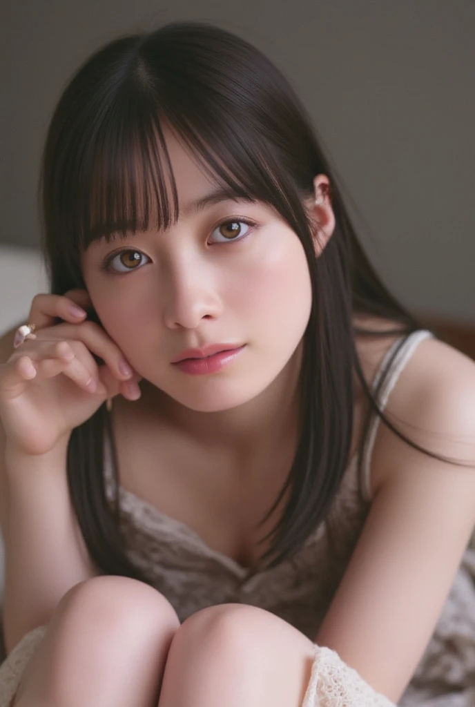 in the hotel room, 25 year's old, sitting on the bed, ((、insertion、Deep joy、severe pain、Ecstatic eyes:1.2）,(view from above:1.5）, despairing,  crying hard, ((pant heavily:1.2))、Ecstatic face、 expression、Look up、Looking to ceiling、((close your eyes, endure hard:1.5)), Clenching teeth、The whole body is shown, Granblue Fantasy of a beautiful lovely sweet cute loli gothic lolita girl with frilled lace thighhighs many frills ( lovely sweet loli moe face) cleavage of  thighs gothic lolita loli head dress is gothic lolita fashion glowing skin cleavage many frill socks long silver wavy hair blush cheeks cinematic lighting sharp focus bokeh highlight cinematicpostprocessing intricate human hands fingers,looking at viewer