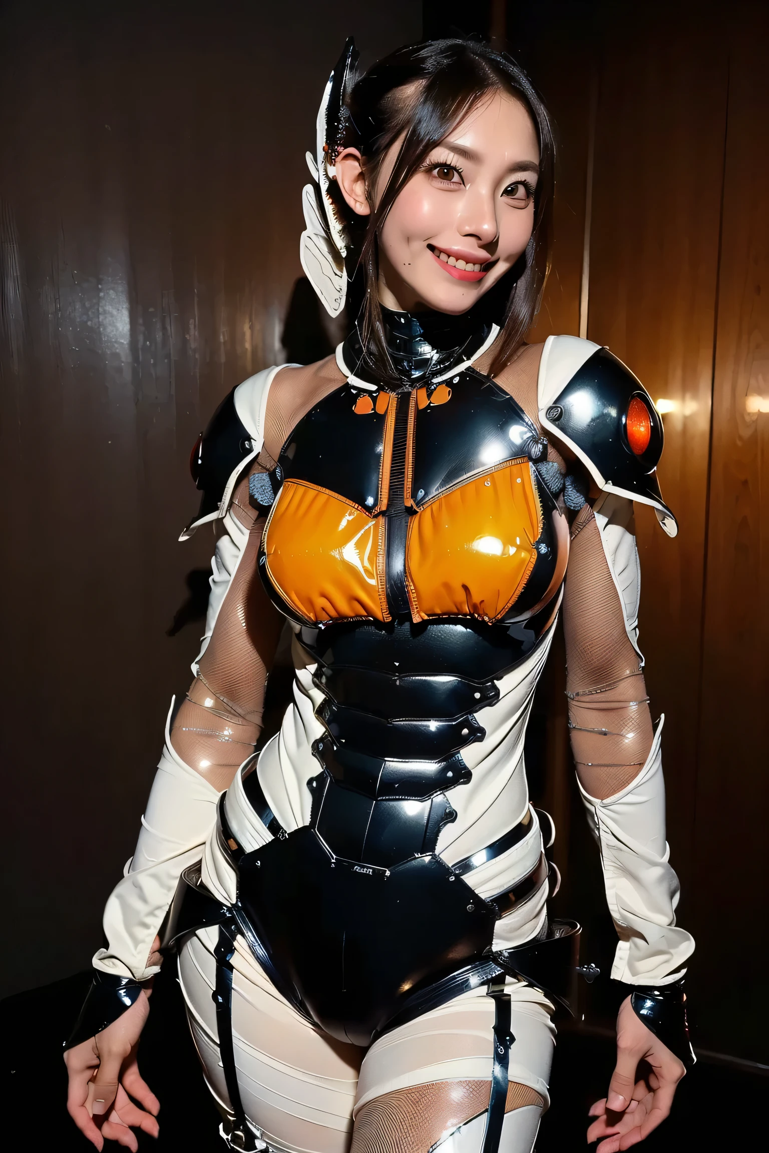 (high resolution,masterpiece,best quality,extremely detailed CG, anime, official art:1.4), realistic, photo, amazing fine details, all intricate, gloss and shiny,awesome many layers, 8k wall paper, 3d, sketch, kawaii, illustration,( solo:1.4), perfect female proportion,villainess, (fusion of dark brown cockroach and lady:1.4), (brown cockroach form lady:1.2), (brown cockroach lady:1.2), (fusion:1.2), (solo:1.4), (evil smile:1.2), muscular, abs, (cockroach brown exoskeleton bio insect suit:1.4), (cockroach brown exoskeleton bio insect armor:1.2), (brown transparency cockroach wing:1.4), (brown cockroach antennae:1.3),