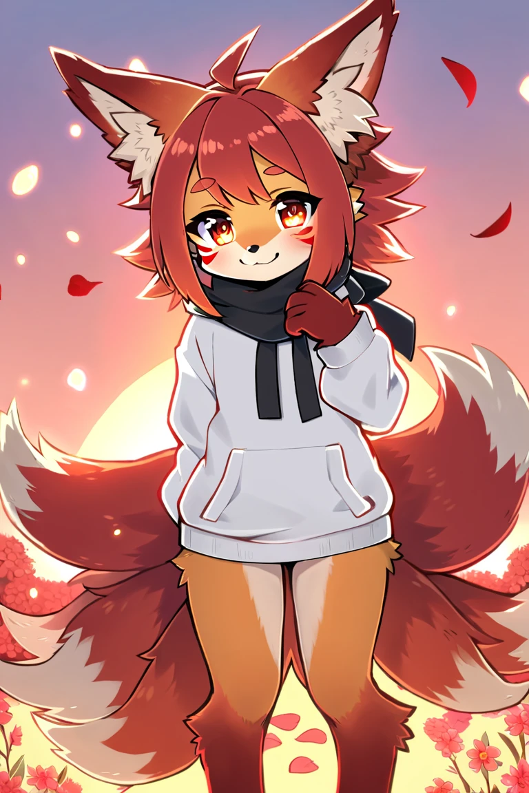 best quality, kemono, anime, female, furry, anthro, full body, solo, fox, two tone body, (masterpiece), beautiful, highly detailed, 8k uhd, intricate details, best quality, HD, 1girl, furry, fluffy, anthro, black face fur with red spots, (cute, adorable face:1.3), {black fur|red fur}, two tone fur, dual tone fur, black sweater, night, blurry night city background, fov, upper body