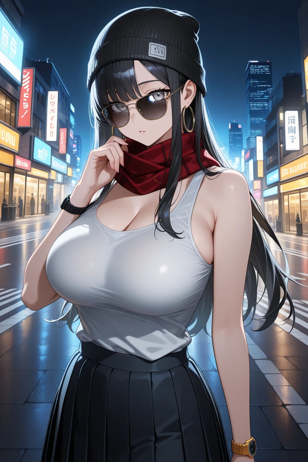 1 girl, masterpiece, Masterwork, Best Quality, ultra-detailed, dynamic lighting, beautiful woman, hot girl, perfect face, pink skin, buxom, gigantic ?????, ???? body, Curvy, downtown background, flirty pose