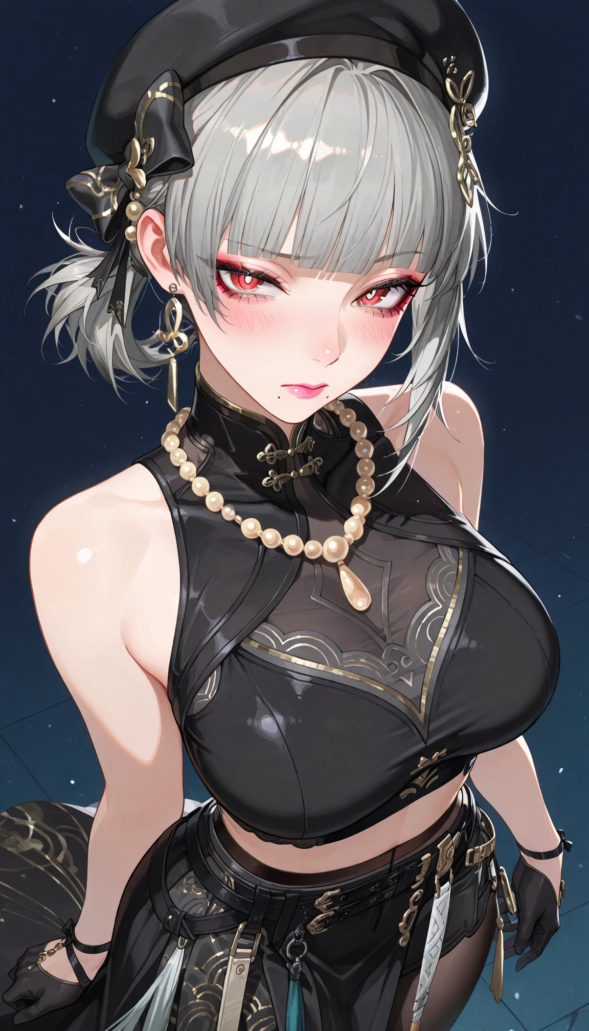 score_9, score_8_up, score_7_up, score_6_up, score_5_up, score_4_up, a an anime character in black and gray glasses, 1girl, selfie, braid, solo, v, eyewear on head, , gloves, fingerless gloves, sunglasses, tassel, long hair, heterochromia, looking at viewer, jewelry, earrings, white background, simple background, blue eyes,  shoulders, black gloves