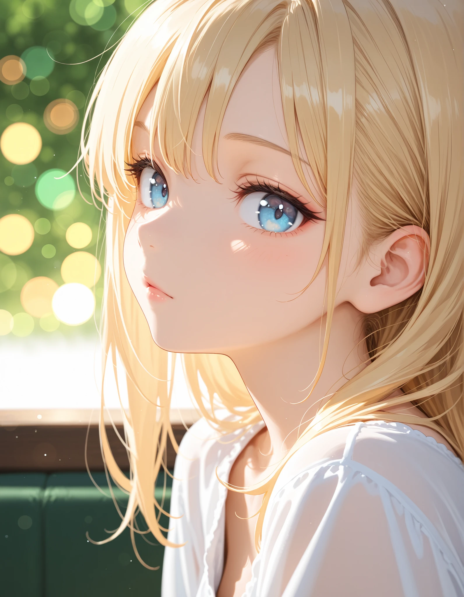 masterpiece, best quality, very aesthetic, 1girl,, solo, depth of field, bokeh, blonde hair, blue eyes