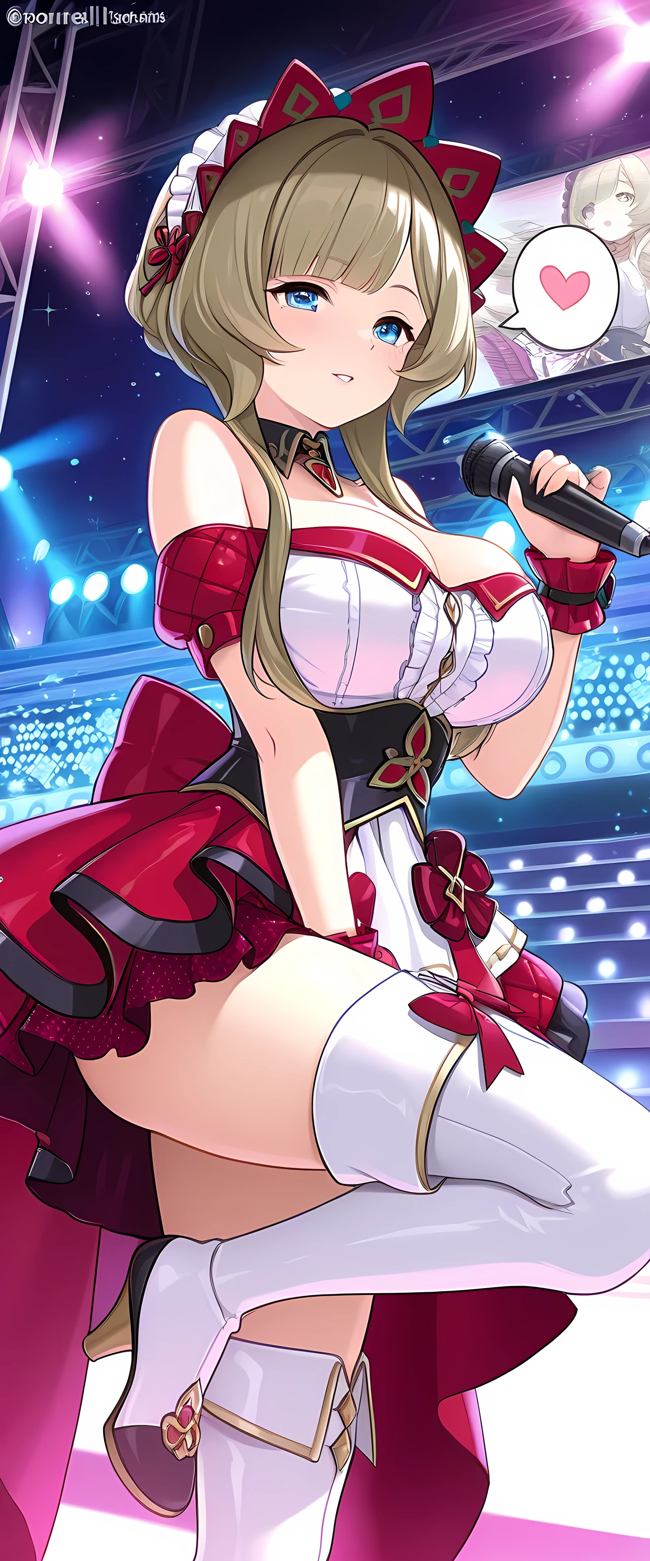 (Masterpiece、Highest quality、Very detailed、4K)、One Woman、Super short skirt、Big Breasts、No 、Idol、smile、Sweaty、standing split