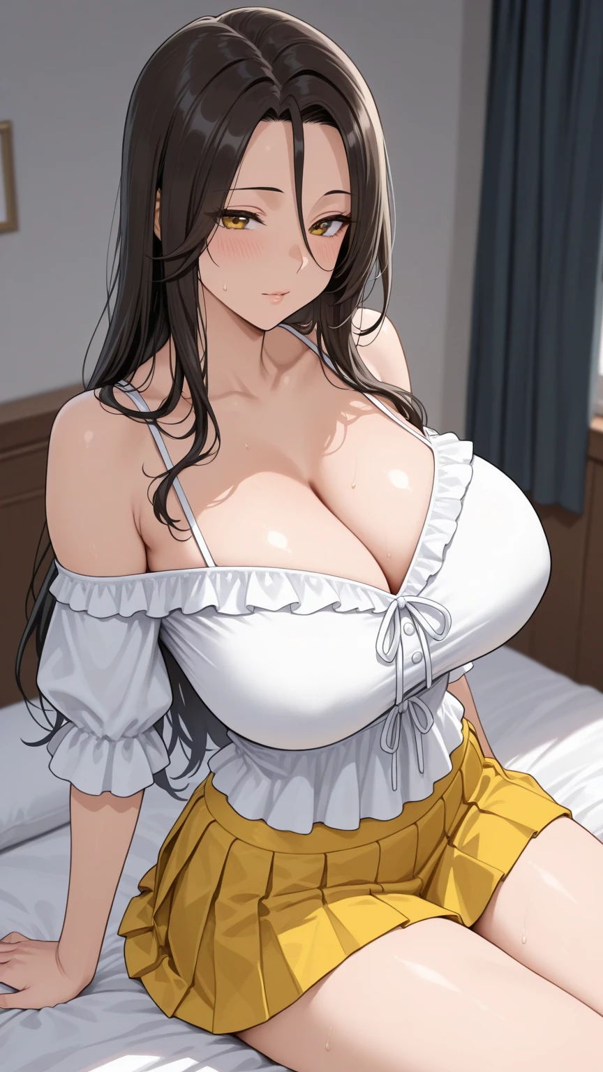 NFSW, Semi-????、Half-?????、Beautiful detailed portrait of a girl with big eyes, Fuller lips, Smiling Kindly, Long eyelashes,  Show off your, Large ??????, ????? thick and large ???????, Upper body ?????, Take off upper body, milk squirting, Milk squirting, milking, Feeding Bottle、Wearing a frilly maid outfit of random colors, tihn fabric clothing, (highest quality,4K,8k,High resolution,masterpiece:1.2),Super detailed,(Realistic,photoRealistic,photo-Realistic:1.37),Highly detailed face, Medium Hair, Intricate details, Vibrant colors, Dramatic lighting, Structure of the film, Anime-inspired art style, Many moles on ?????