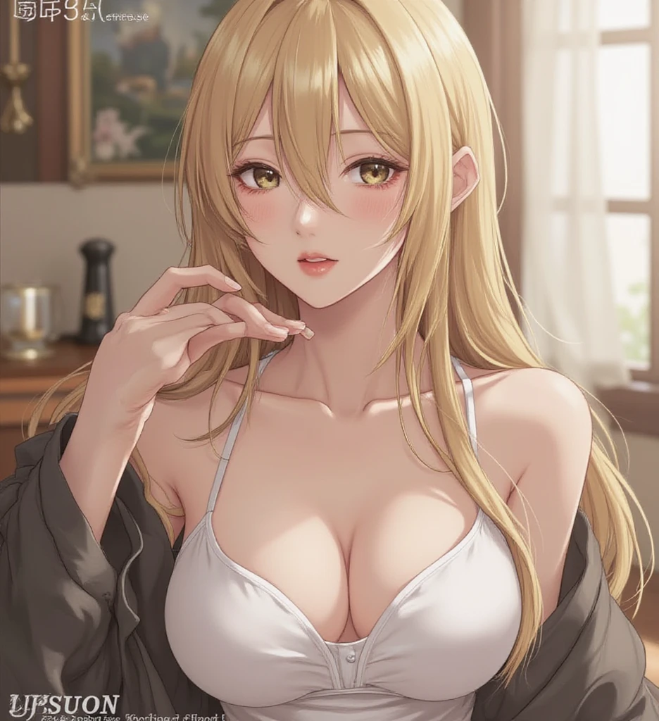 (photorealistic: 1.4), (masterpiece, side lighting, beautiful finely detailed eyes: 1.2), masterpieceportrait, realistic, 3D face, bright eyes, shiny hair, lustrous skin, lonely, embarrassed, (abdomen), black , blonde hair, asuna yuuki sexy