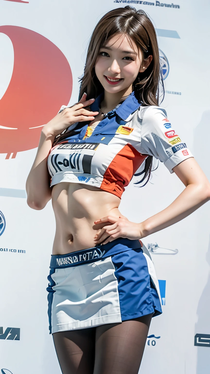 best quality、realistic、MARIO RACING TEAM RACE QUEEN、super miniskirt、Miho Yoshioka、beautiful face、Beautiful Body、beautiful thighs、white panties、