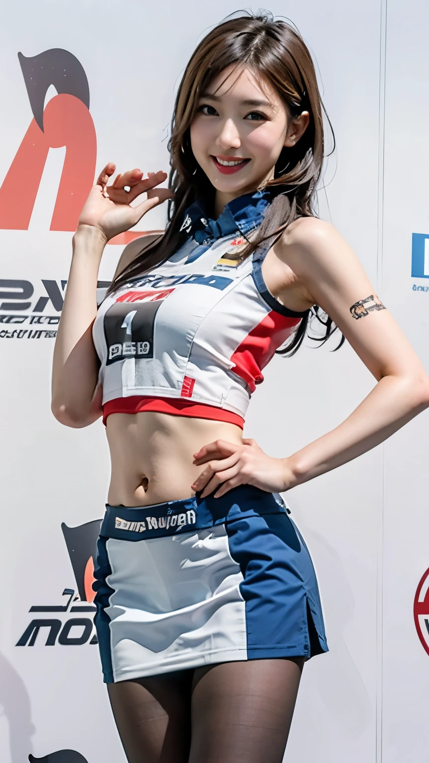 best quality、realistic、MARIO RACING TEAM RACE QUEEN、super miniskirt、Miho Yoshioka、beautiful face、Beautiful Body、beautiful thighs、white panties、