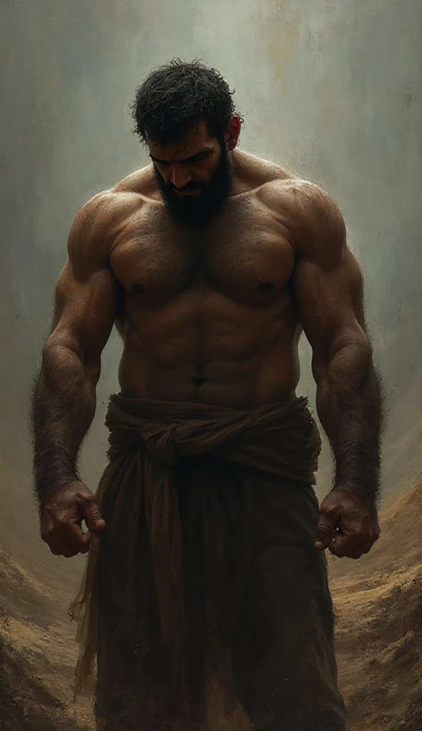 Greek god Apollo showing his thick hairy , strong beefy body, in a temple