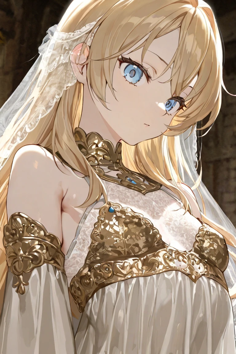 ((Highest quality)), ((masterpiece)), (detailed), （Perfect Face）、The woman is Yuuki Asuna, with light brown, semi-long hair, wearing a completely  outfit and veil, and adorned with luxurious accessories.