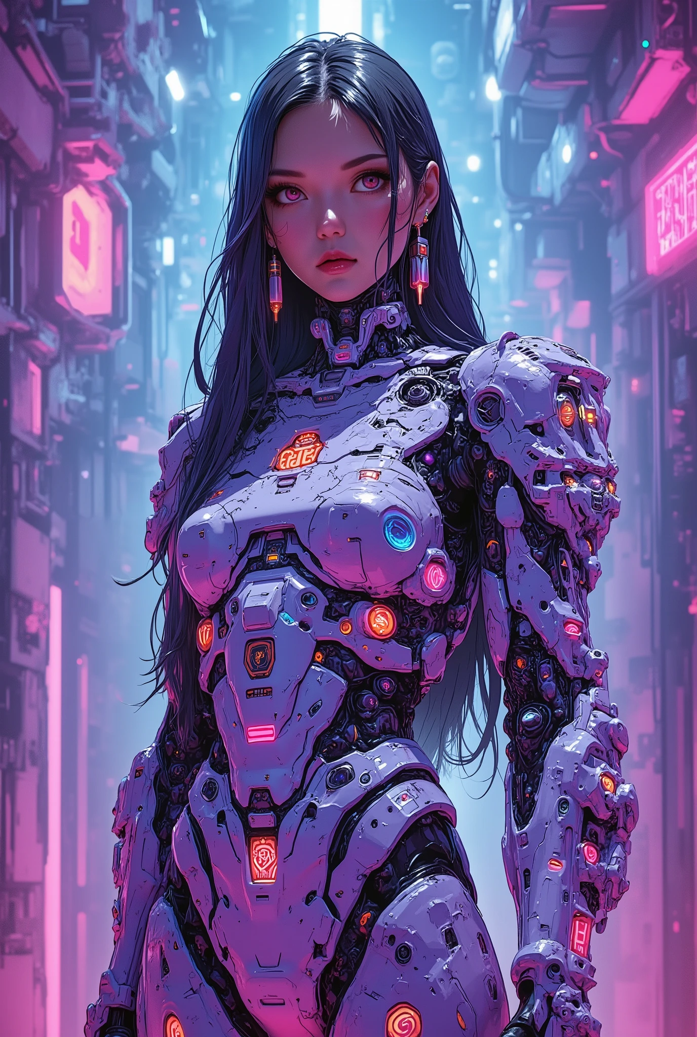 ((colourful photograph) of (perfect Asian cyberpunk girl))), (((wearing incredibly detailed ornate cyberpunk armour))), ((LED lights)), (shapeless long hair), perfect features, ((cowboy shot, dynamic pose)), (((starship interior))), abstract beauty, near perfection, pure form, concept art, intricate detail, 8k post-production.