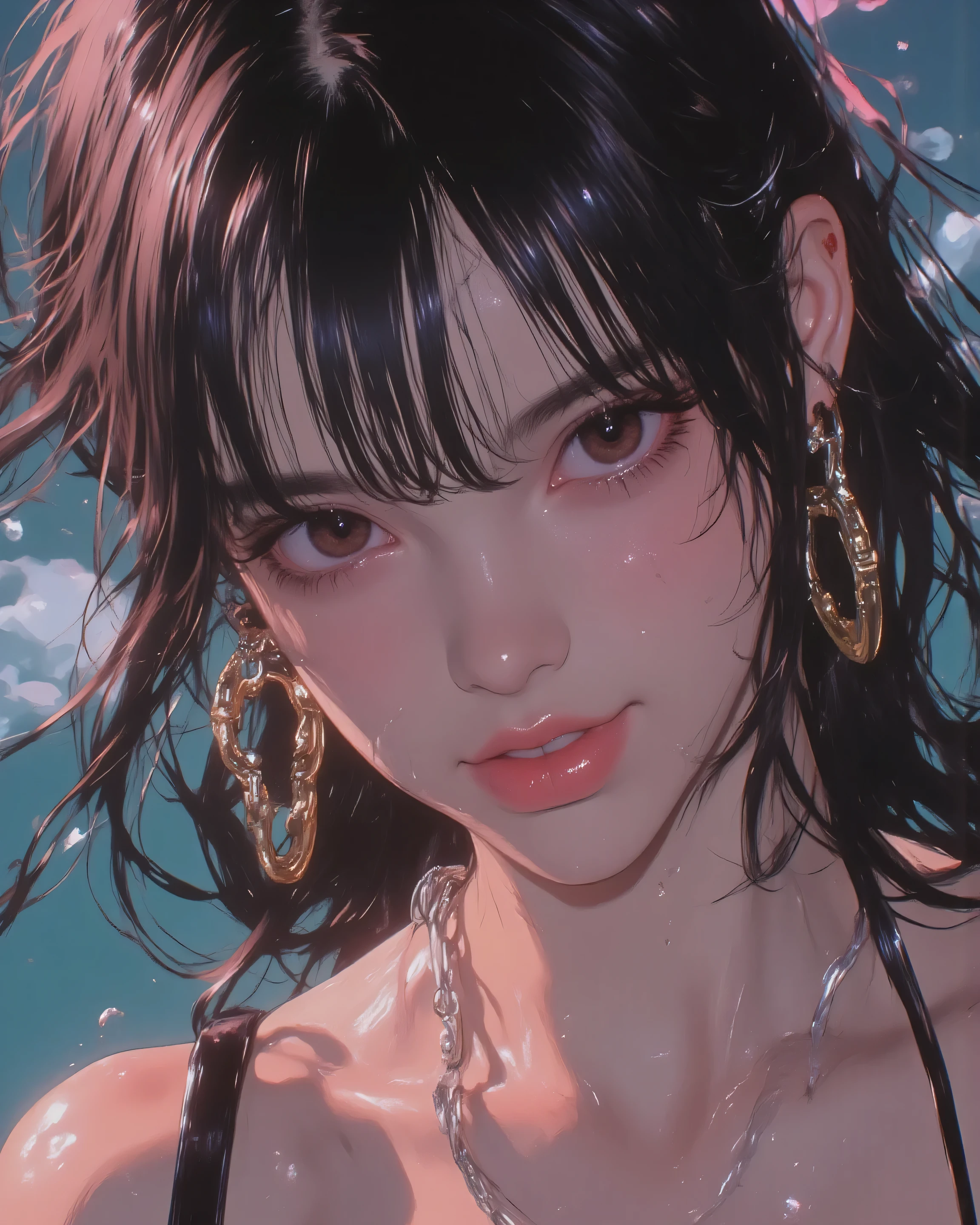 luna_style, promotional text fragment that looks like (tilts the head back slightly:1.8) To、A seductive 18-year-old beauty soaks in ecstasy、head slightly tilted back with exquisite female face、professional model style to gracefully warp、deep red shining with slight heat、half-closed pink eyes stare fiercely at viewers with a sensual invitation、delicately scatter wilted pink rose petals on the skin as artistic props、with no animalistic features、white skin shimmers with fine sweat like dew、pink rose gold gradation highlights Long, flowing gray hair curves to dramatic flow down and styling {x} perfect hands and legs, to perfect balance, slender hourglass-shaped body, like high fashion photography, to silk sheets, to dynamic to lying down、Get a sense of professional tension、wide shoulders and a toned back slightly inverted in a dramatic silhouette、with an editorial playful to、her voluptuously open lips have an intellectual smile、sensual to open lips give an intellectual smile、exhales soft fog-like breath、wears a beautifully designed luxury black bikini、Shiny scene、Delicate chain accent、with intricate lace edges like a coatour swimsuit to her shape to provocative toe、the top slips seductively off one shoulder and makes fun of her plump nipples、Bottom is artistic misalignment、Suggests an intimate glow against the dark fabric To、crawl over your bikini strap to your fingers on the other hand、place the other hand with elegance typical of a thigh to model、professional studio lighting with soft diffuse floodlights and ambient light cast attractive high-contrast shadows、Highlight the outline of a black bikini、spread out to make fun of legs、Super Detailedな雑誌レイアウトTo含む上部中央の金箔エンボスの大胆なタイポグラフィオーバーレイ「LUNA: Veiled Temptation」with an elegant serif font、Faint price tag「$12.99」、barcode on the bottom、Date of publication「Summer 2025」with small text、slight gradation background To「Exclusive Interview Inside」like Vogue and Elle Fashion magazine cover、emphasizes sensual refinement and accentuates the black bikini with a pastel pink and deep black color palette、masterpiece、Super Detailed、8k resolution --ar 2:3 --v 6 --q 2 --stylize 900