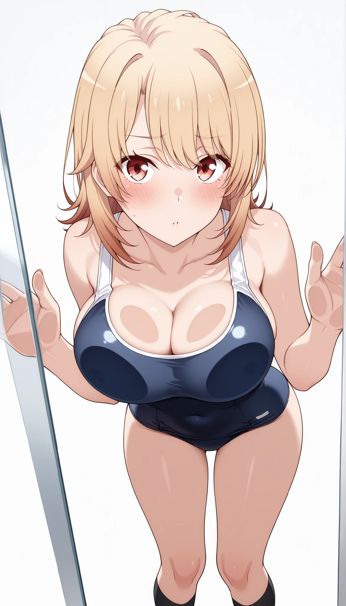 （1Girl),（soro),masterpiece, and above in Tokyo, Newest,, blush,shyly、White　Background<Isshiki Iroha [4 outfits] | Illustrious | Yahari Ore no Seishun Love Comedy wa Machigatteiru.
, school swimsuit,（BLACK　Socks), , breasts_on_glass,breast_press,
貧乳
example: breasts_on_glass,breast_press ,.
,<lora:breasts_on_glass:1>, breasts_on_glass,breast_press.（School　Uniform)
