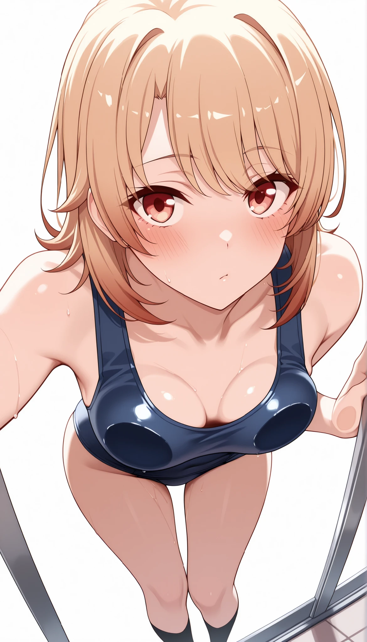 （1Girl),（soro),masterpiece, and above in Tokyo, Newest,, blush,shyly、White　Background<Isshiki Iroha [4 outfits] | Illustrious | Yahari Ore no Seishun Love Comedy wa Machigatteiru.Small　breasts
, school swimsuit,（BLACK　Socks), , breasts_on_glass,breast_press,
貧乳
example: breasts_on_glass,breast_press ,.
,<lora:breasts_on_glass:1>, breasts_on_glass,breast_press.（School　Uniform)
