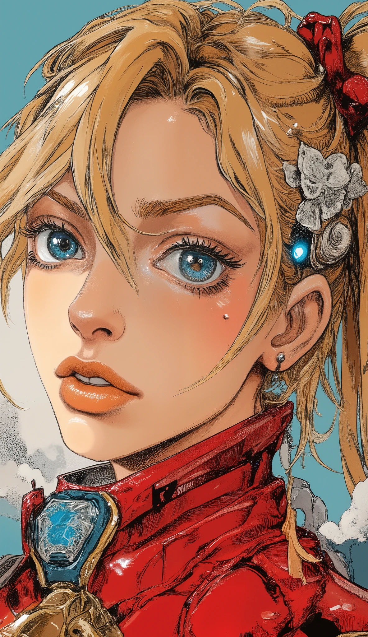 Blond haired woman with blue eyes and ponytail poses for photos, Anime Girl Cosplay, anime cosplay, Stop 4 *, Ayaka Cosplay, anime girl in real life, Stop 4, cute anime girl, Enoshima Junko, cosplay pictures, anime barbie doll, is wearing a red latex suit with Antakamaki, beautiful anime girl, lori, Cute Anime Faces