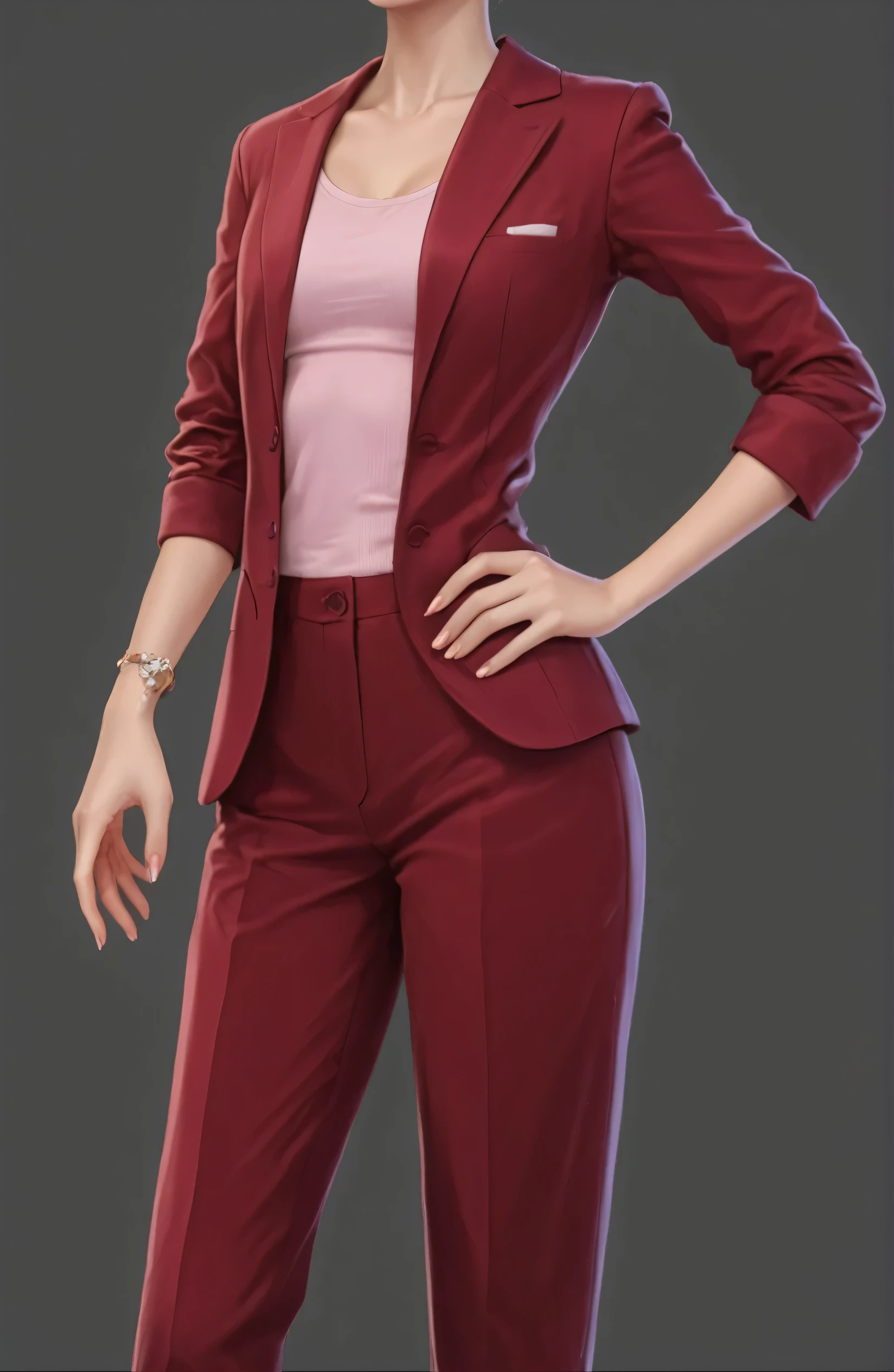 masterpiece, beautiful illustration, ultra details, girl, pink tank top, red suit