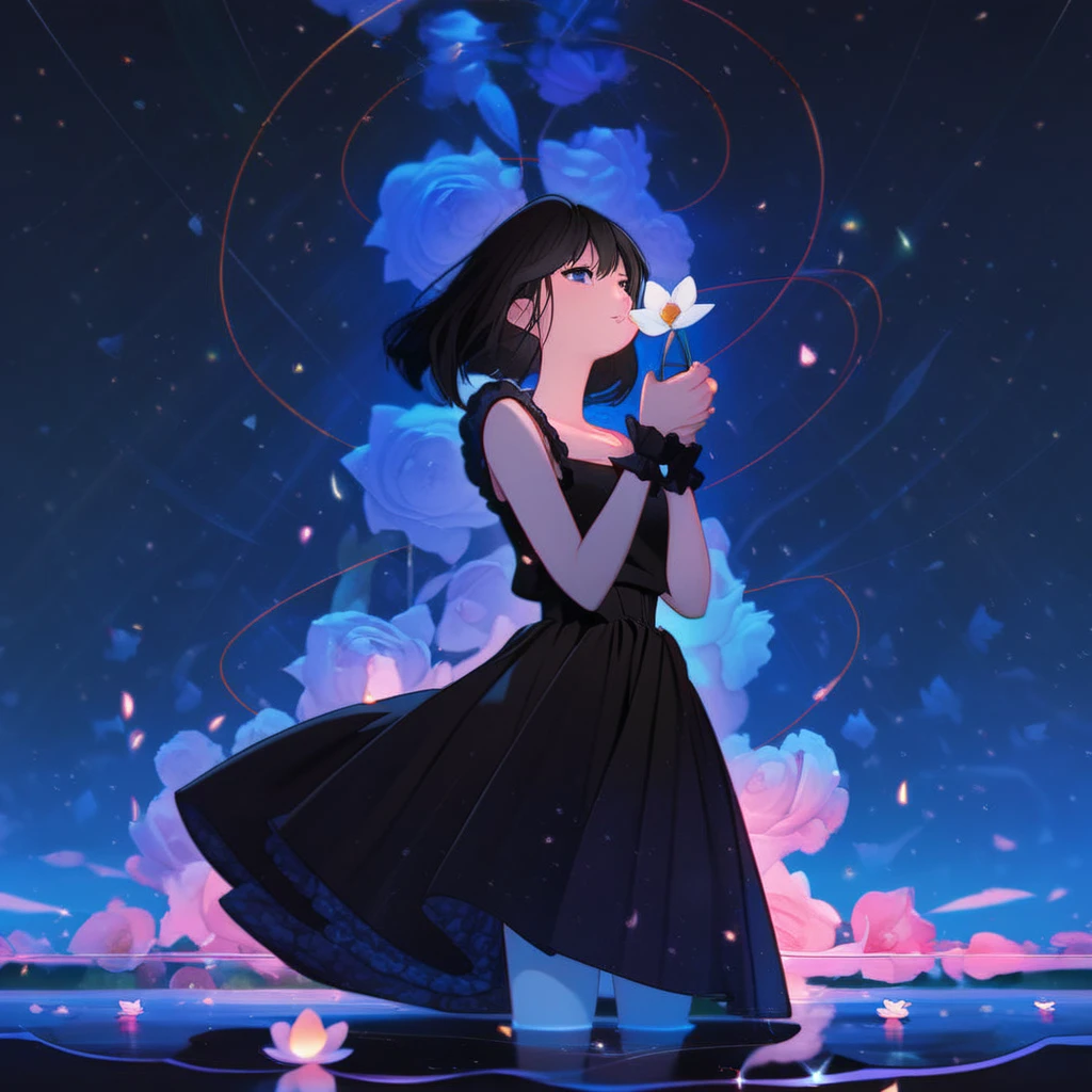 anime illustration of girl, empathetic, introspective, simple sundress and sandals, dream journa, sits in a quiet, contemplative pose, holding her dream journal, background should be a surreal representation of her inner world, with floating imagery and abstract shapes that suggest the subconscious mind, overall feel should be introspective and moody, with a sense of mystery and wonder lurking just below the surface. Ayumi should have a soft, dreamy expression, as if she is lost in thought and far away from the world around her