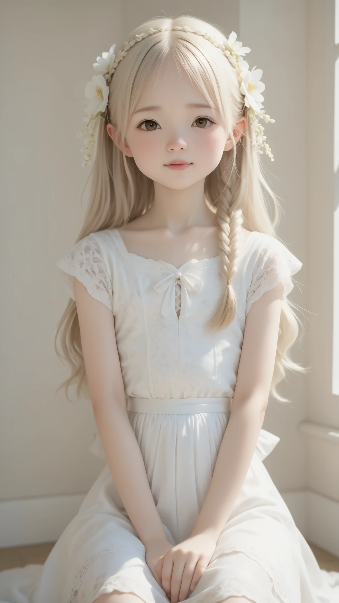 top quality,   AMAZING DETAILS ,  ultra high resolution, (Faithfulness: 1.4),   best illustrations , very young girl, 小さい顔Cute face,   face, Delicate clavicle, High Quality Fishtail Skirt, Shyness