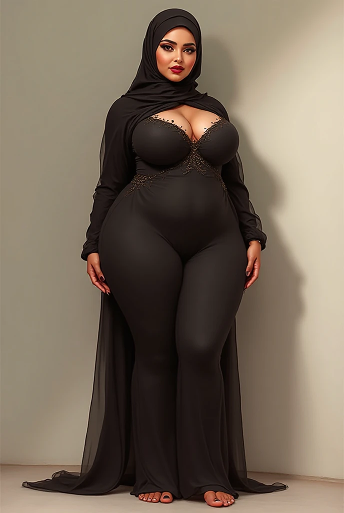 Busty thicc Egyptian mom in store.  see through outfit. Abaya. Optimistic best quality,highres,ultra-detailed,realistic:1.37),curvaceous,mature,voluptuous,curvy, sultry, , alluring, big  fat  hijabi woman mature, thick , thick thighs, feet