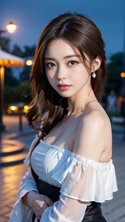 (Highest quality,masterpiece:1.3,Ultra-high resolution),(Very detailed,Caustics,8K),(Realistic:1.4,RAW shooting),22 years old,,(I'm looking at the camera with a smile on my face)Brown Hair,Medium Hair、Korean model、Soft sunlight,Natural light、9 heads、Solo Snap、、Korean、Hanging eyes、Fireworks display