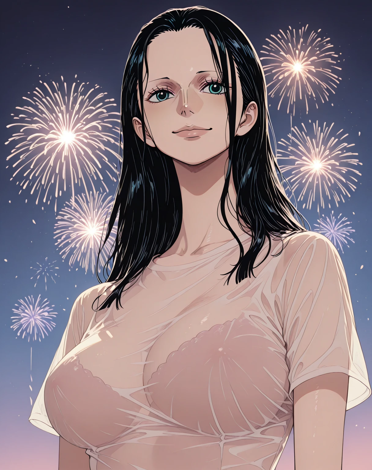 masterpiece, best quality, amazing quality, very aesthetic, absurdres, newest, scenery, anime screencap,    <lora:Chunhwa_-_FITNESS:1> chunhwa, 1girl, black hair, large breasts,long hair,folded ponytail,  french braid, brown eyes, mature female, modeling, cowboy shot, glamour dress, night, celebration, yellow dress, hair ornament,fireworks,xmas,cleavage, reflection, solo, backlighting,  smile, necklace, earrings, red lips, midriff, new year, looking at viewer, bloom, , glowing, light particles, shiny skin, against,pencil skirt,  puffy dress, belt, dutch angle, open mouth, backlighting, hair ribbon, half-closed eyes,puffy çsleeves, wink, bangs,  looking back, back