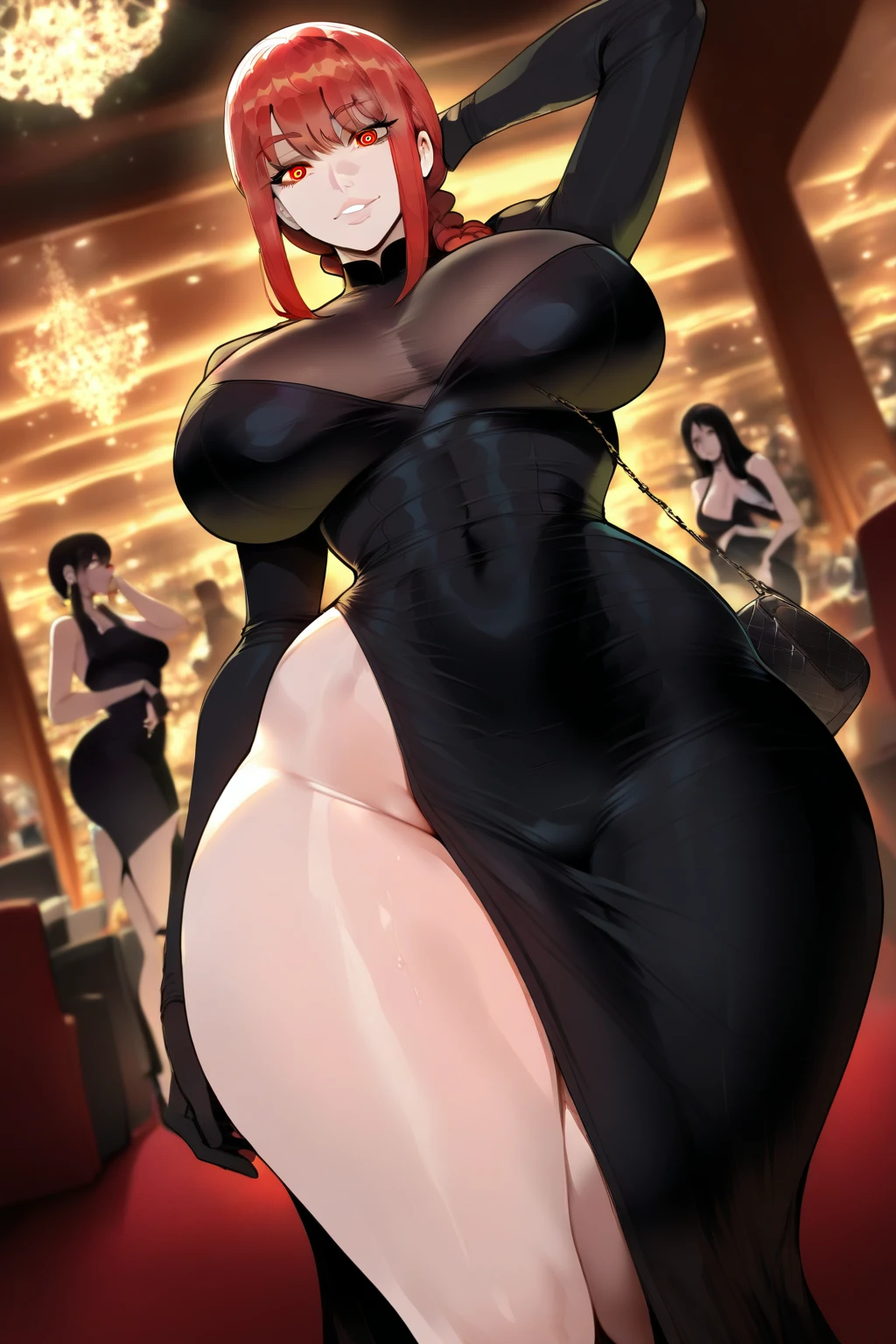 ((masterpiece，Highest quality))，((Highest quality，8K，Ultra-high resolution))，((極めてdetailed，detailed))，(Cute overall appearance)，Japanese，hostess，Gal，beauty，sexy，glamorous，Large Breasts，G-Cup，Tight waist，firm hips，length, Thin legs，Heine has wavy blonde hair, Moisturized Skin，Satin cabaret dress worn next to the skin(Sequin decoration)，Earrings，necklace，Stiletto heels，