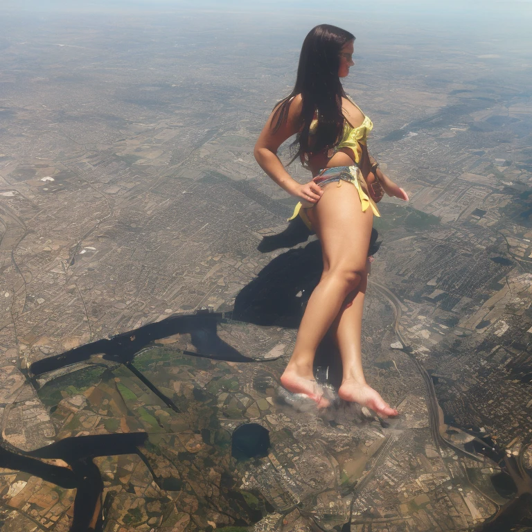 multiple girls, Giant娘 art, 非常に詳細なGiantショット, Giant, short hair, Giant woman bigger than a skyscraper, wearing rimless glasses, ???????????, big ???, ?????? swimwear, Play with micro aircraft carriers and battleships in the land of dwarfs., full body description, ＧＴＳ, giga Giant娘, Giant娘, crashed warship, small warship, micro warship, High resolution, highest quality, masterpiece, 