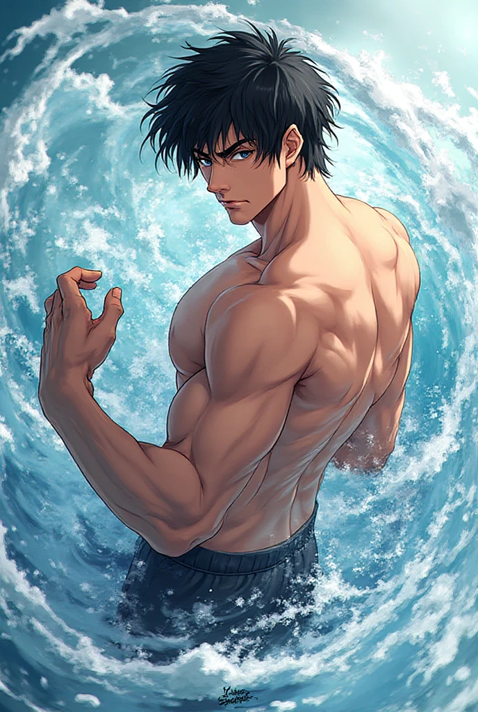 ((masterpiece, best quality, extremely detailed, highres, 8k, detailed face)),Man with his shoulders crossed４People surfers、Depiction of the whole body、Black short hair、university student