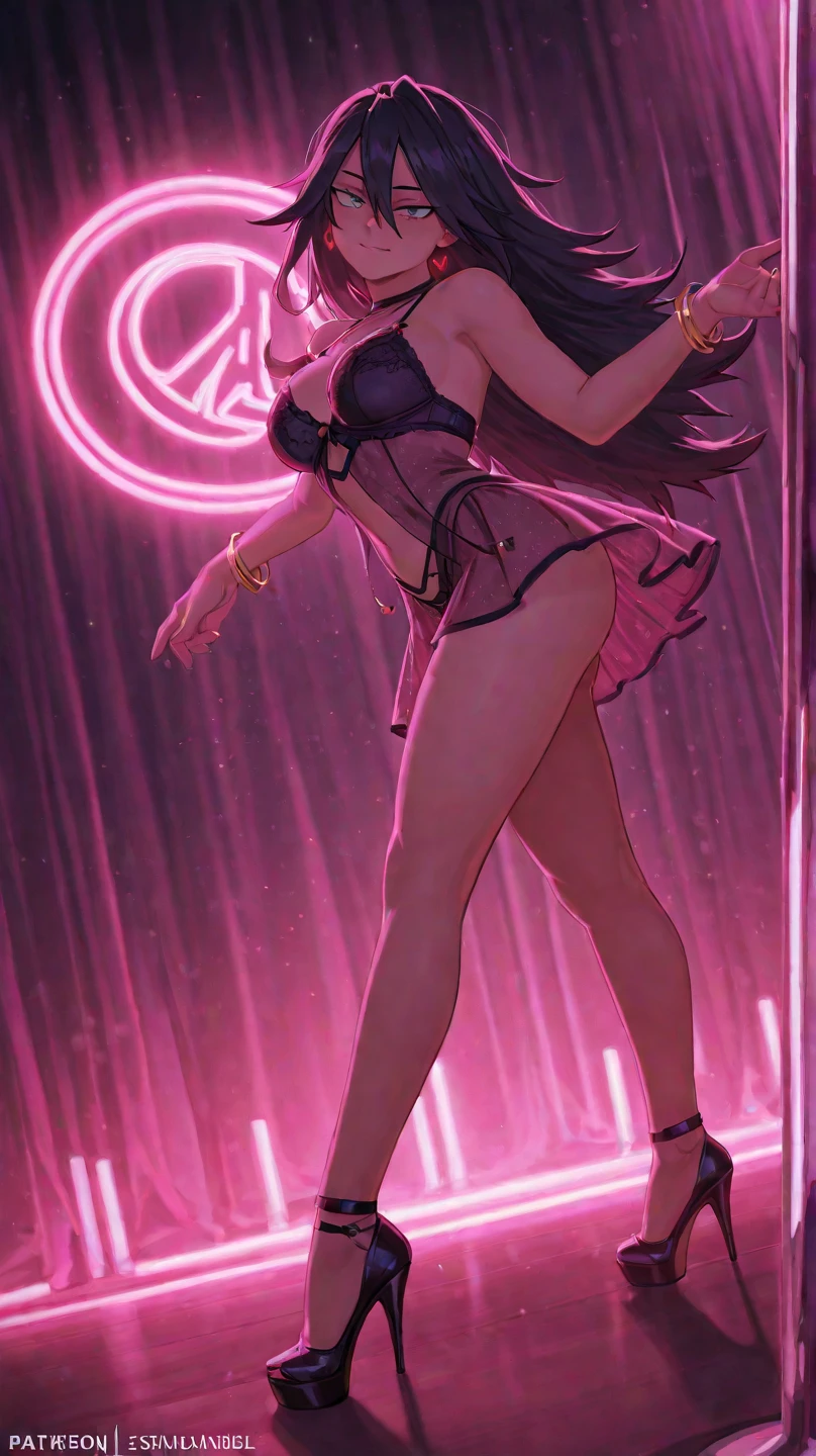 masterpiece,best quality,higres illustration,detailed face,1girl,solo,from side,<lora:fashionposes_IL:1.2>,dynamic pose,lying,on back,fur trim,purple dress,center opening,high heels,brown hair,dark-skinned female,street,forehead,