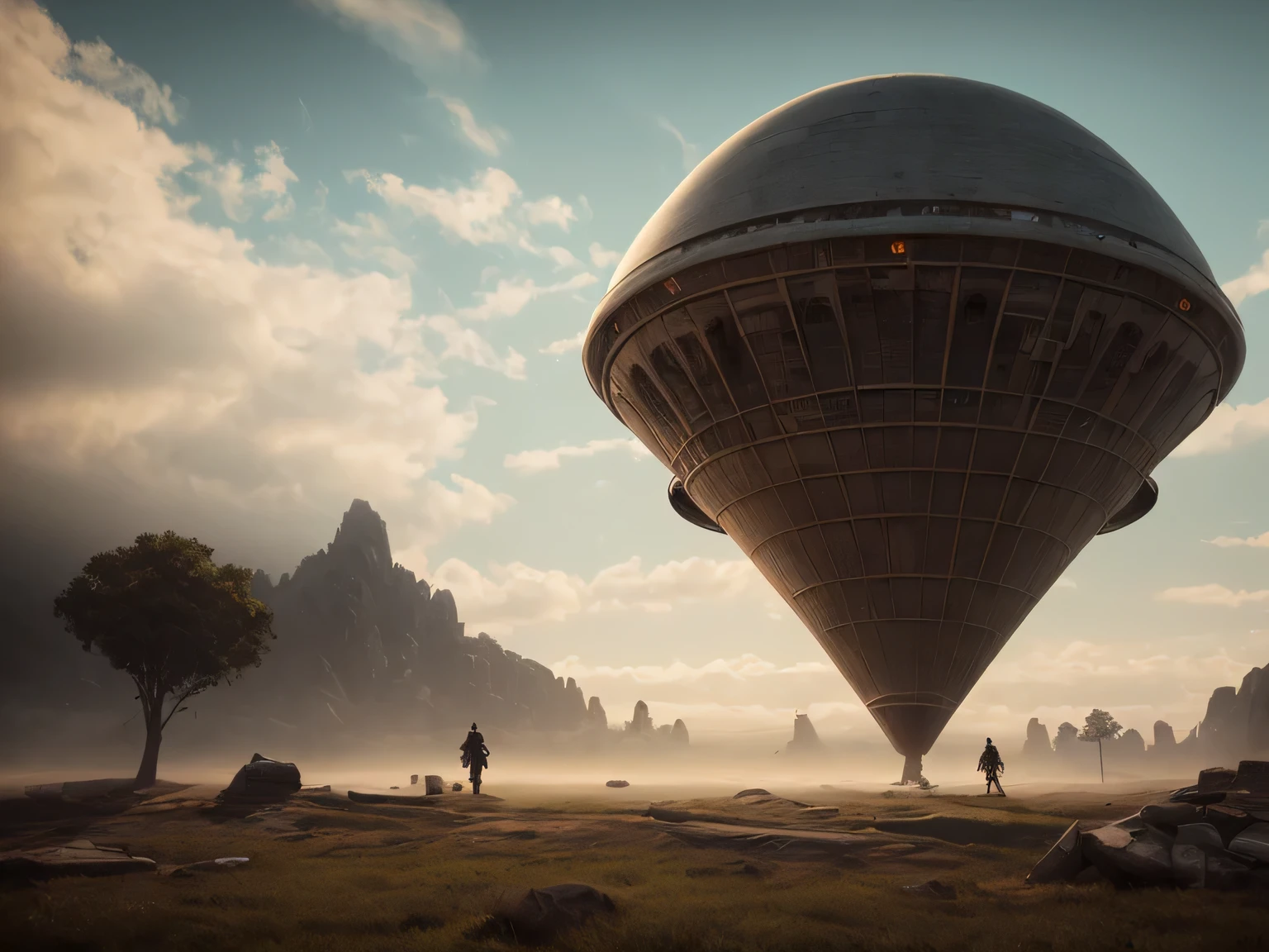 anunnaki people, ufo, mesopotamia, hyperrealistic, octane render, 8k, cinematic lighting, detailed environment, dramatic lighting, volumetric fog, intricate machinery, alien technology, glowing crystals, ancient ruins, detailed facial features, intense expression, commanding posture, hyperrealistic skin texture, 4k, photorealistic, mystical atmosphere, epic landscape, dramatic skies, sweeping vistas, cinematic composition, masterpiece