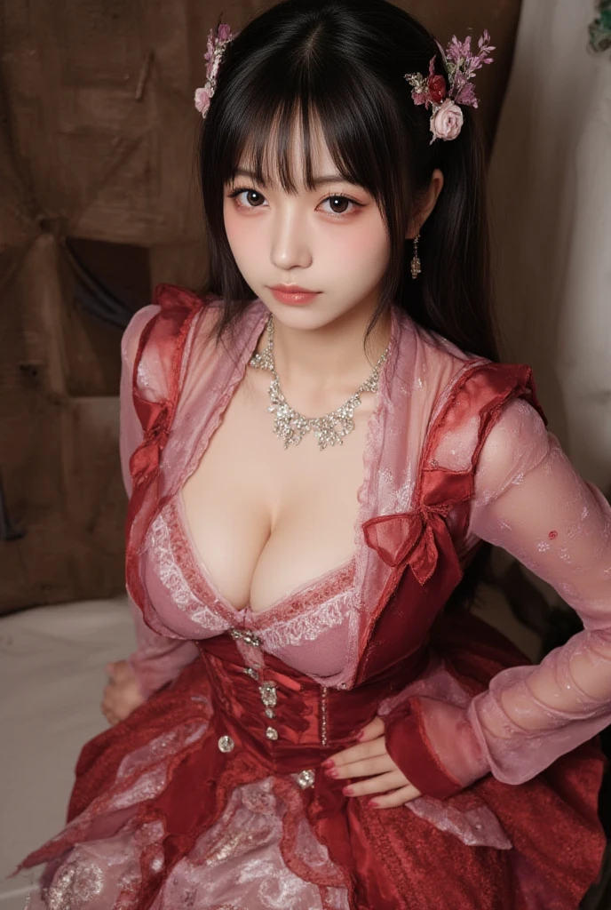 ((masutepiece)), ((Best Quality)), (Ultra-detailed), ((Extremely detailed)), 4K, (8K), Best Quality, (Beautiful), Gradation, Alone((masutepiece)), ((Best Quality)), (Ultra-detailed), ((Extremely detailed)), 4K, (8K), Best Quality, (Beautiful), Dynamic Angle, Luxurious room, Cute little girl s, 1girl in, Solo, huge ???, Finely decorated costumes, Jewel Costumes, Beautiful pink hair 0, ((Beautiful eyes))0, lightsmile